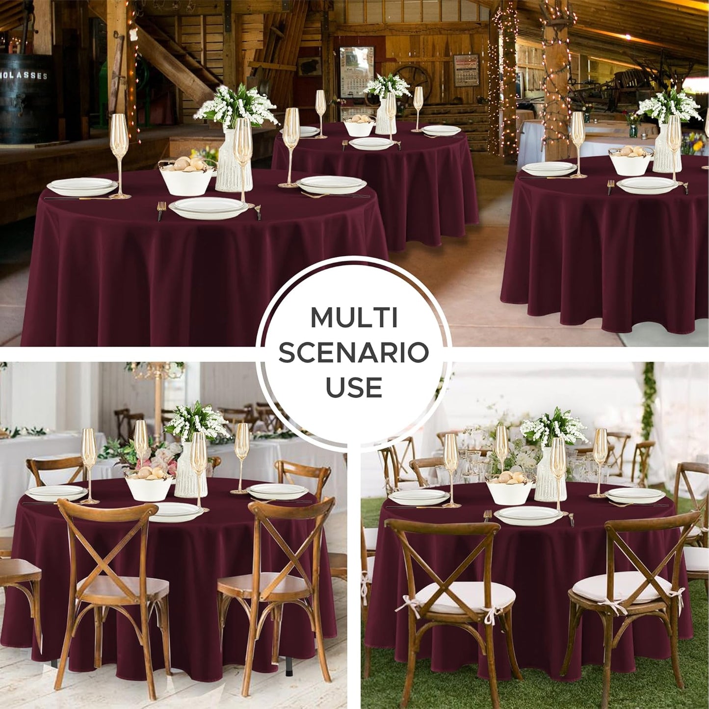 Fitable 8 Pack Round Tablecloths: Stain Resistant Wrinkle Free Circle Table Clothes, Washable Reusable Polyester Table Covers for Wedding Party Birthday Banquet Reception(Burgundy, 84 Inch)