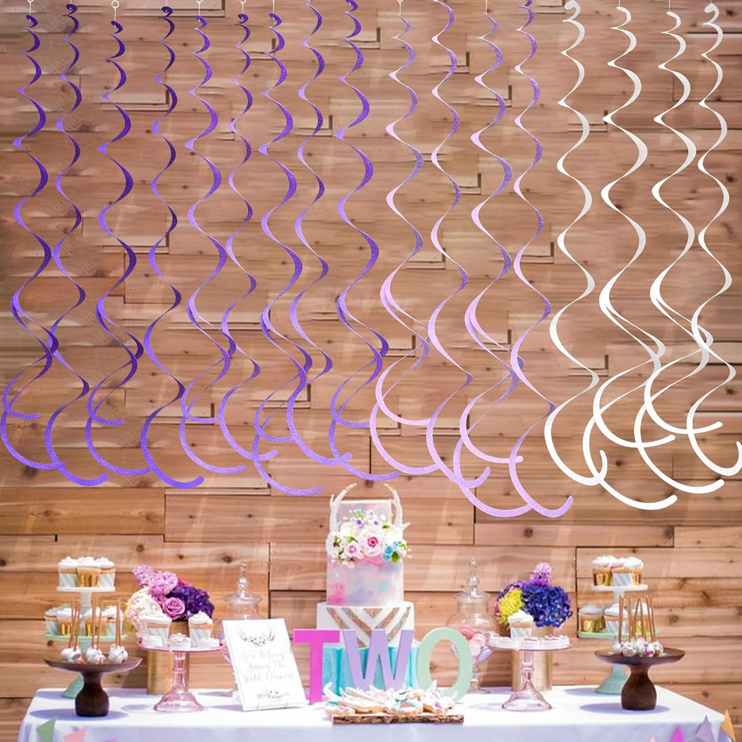 36Pcs Purple Hanging Swirl Decorations Ombre Purple Felt Swirl Streamer Spiral Ceiling Garland for Lavender Lilac Violet Birthday Wedding Bachelorette Baby Shower Graduation Holiday Hen Party Supplies