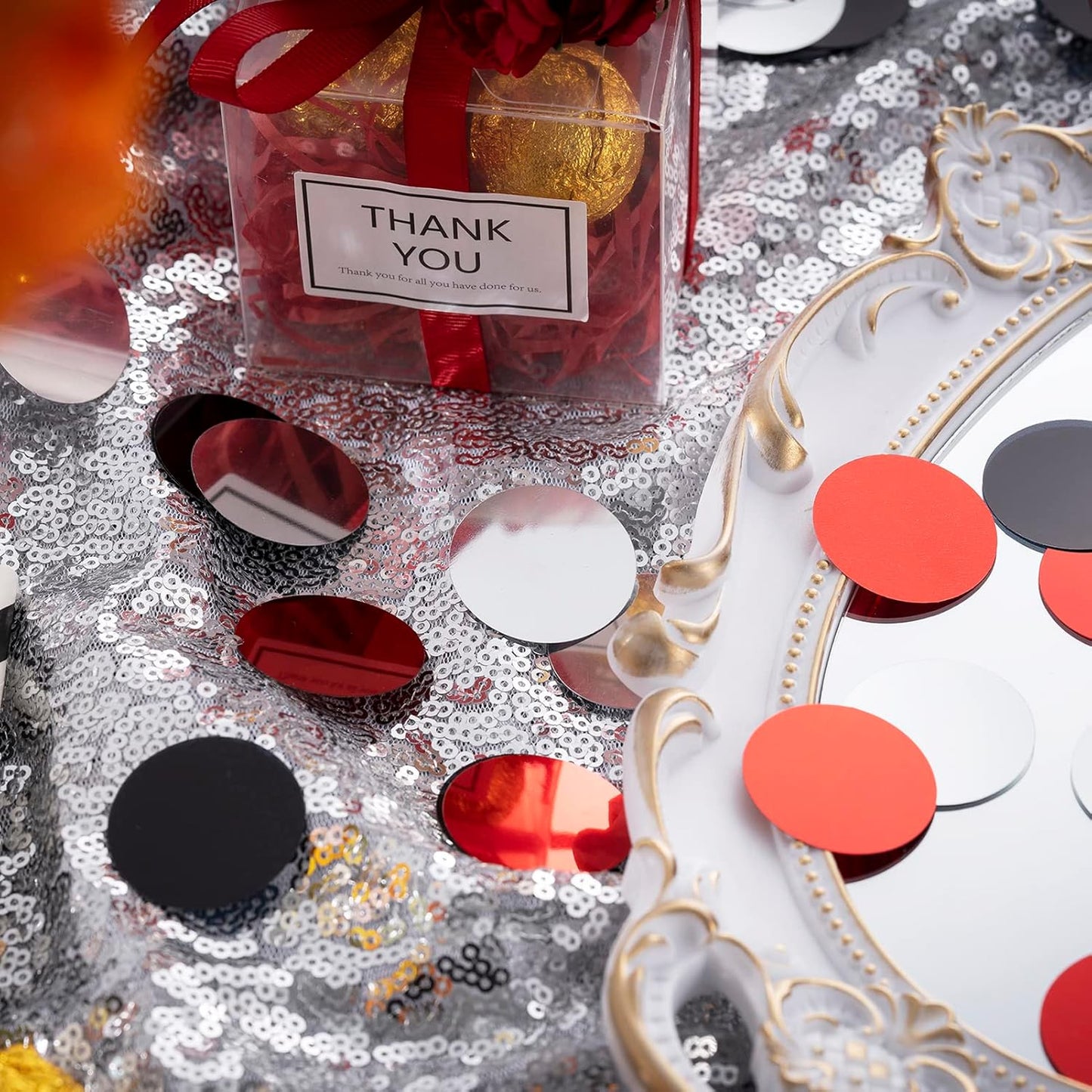Red Black Silver Table Confetti Party Decorations Metallic Circle Dot Confetti, 1.2 Inch, 300pcs