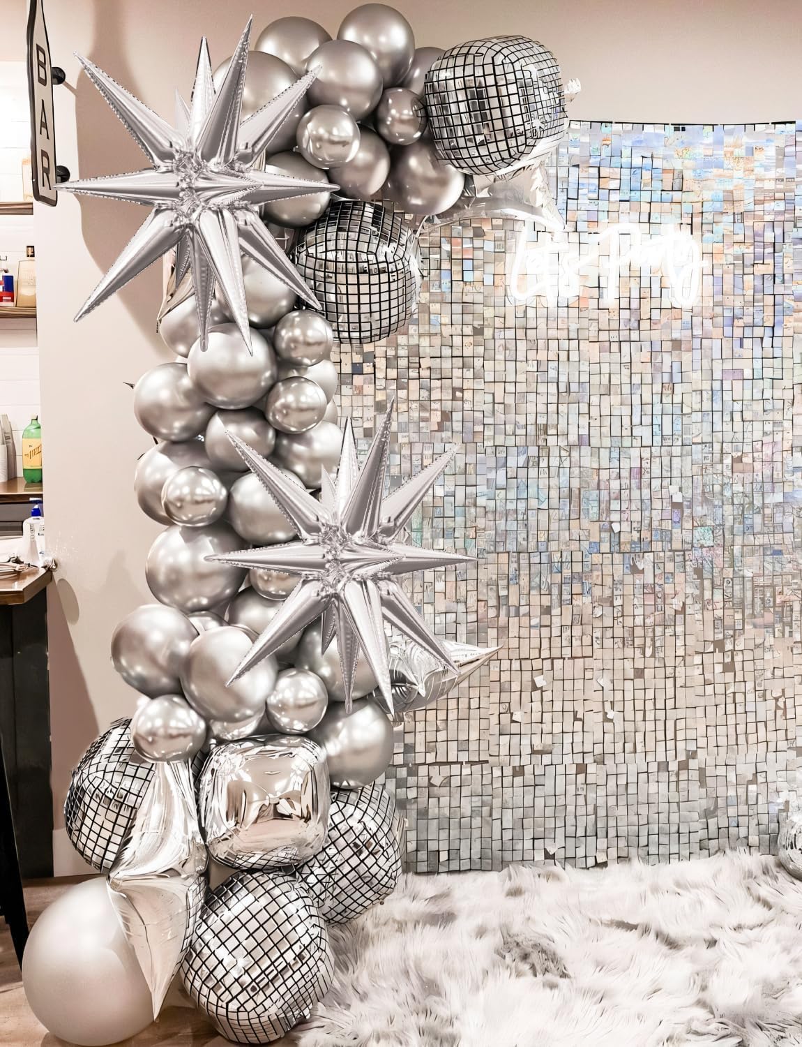 6Pcs 22 Inch Silver Balloons, Disco Ball Balloons with Silver Round Foil Balloon, 70s 80s 90s Theme Large Metallic Disco Balloon for Dance Bachelorette Graduation Birthday Party Supplies