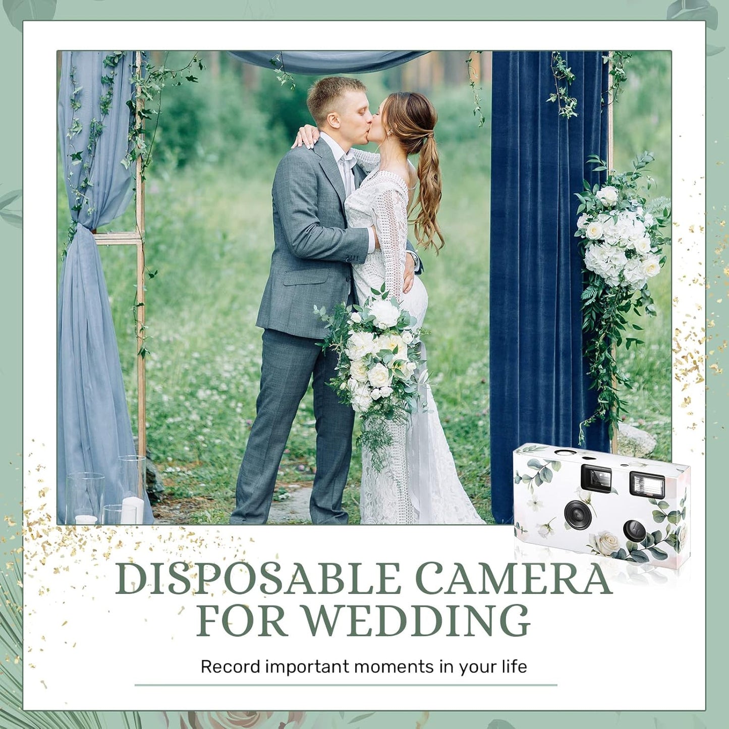 Treela 6 Pack of Disposable Camera for Wedding Bulk Bachelorette Single Use Flash 35mm Camera for Birthday Concert Travel Anniversary Party Supply Favor Vacation Gift (Eucalyptus Leaf)