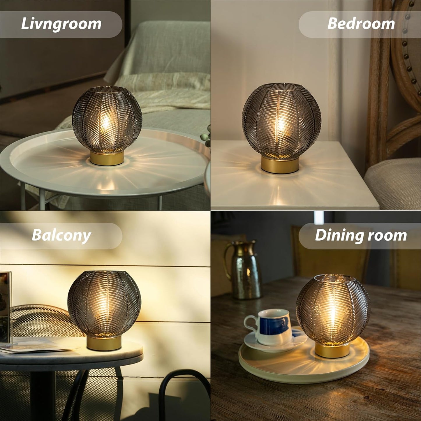 Battery Operated Lamp with Timer, Table Lamp Battery Powered, Small Cordless Bedside Lamp for Living Room Battery Lamp for Bedroom Kitchen Bath Room-Grey