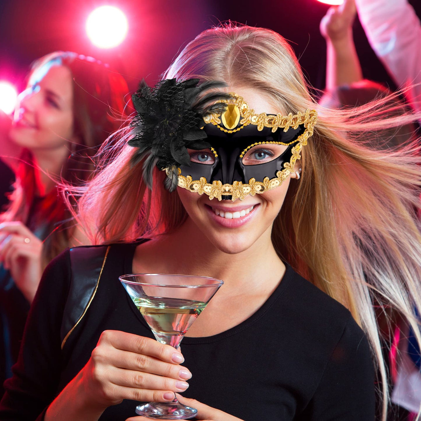 SIQUK Couple Masquerade Masks Plastic Venetian Party Mask Halloween Costume Mask Rhinestone