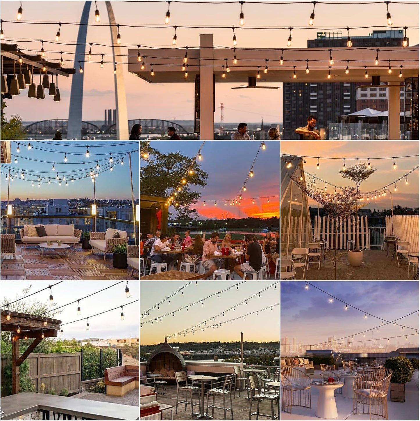 Svater 144 FT Outdoor String Lights 2W, Patio Light for Outside with 48 Antique S14 Plastic LED Bulbs, IP65 Waterproof Hanging Cafe Market Lighting, ETL-Listed Dimmable Warm White (48 FT x 3)