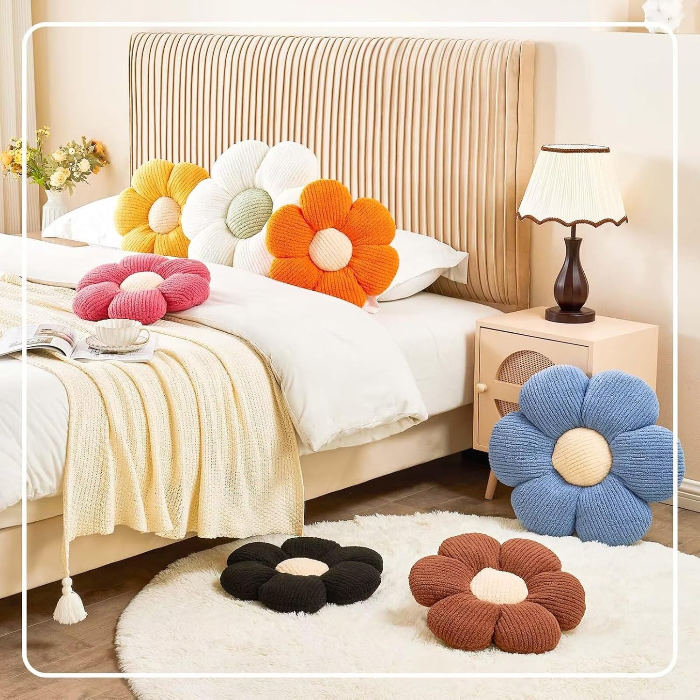 Flower Throw Pillow, Soft Orange 19.6" Shaped Floor Pillow for Home Decor, Cute Aesthetic Plush Decorative Pillows for Bed, Sofa, Couch