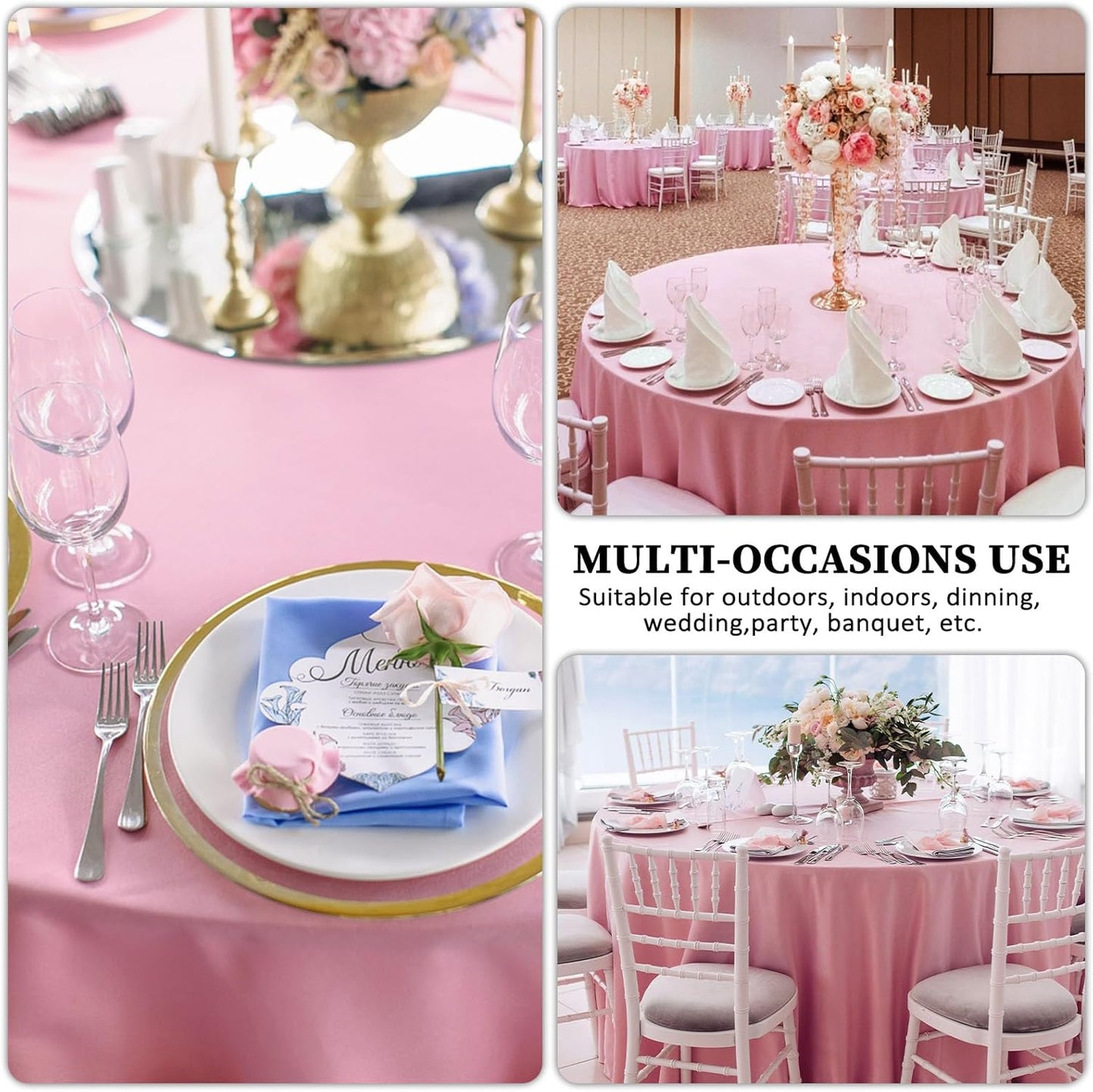 8 Pack Pink Round Tablecloth 120 Inch Stain and Wrinkle Resistant Round Pink Table Cloth Reusable and Washable Polyester Fabric Table Covers for Buffet Wedding Party and Banquet
