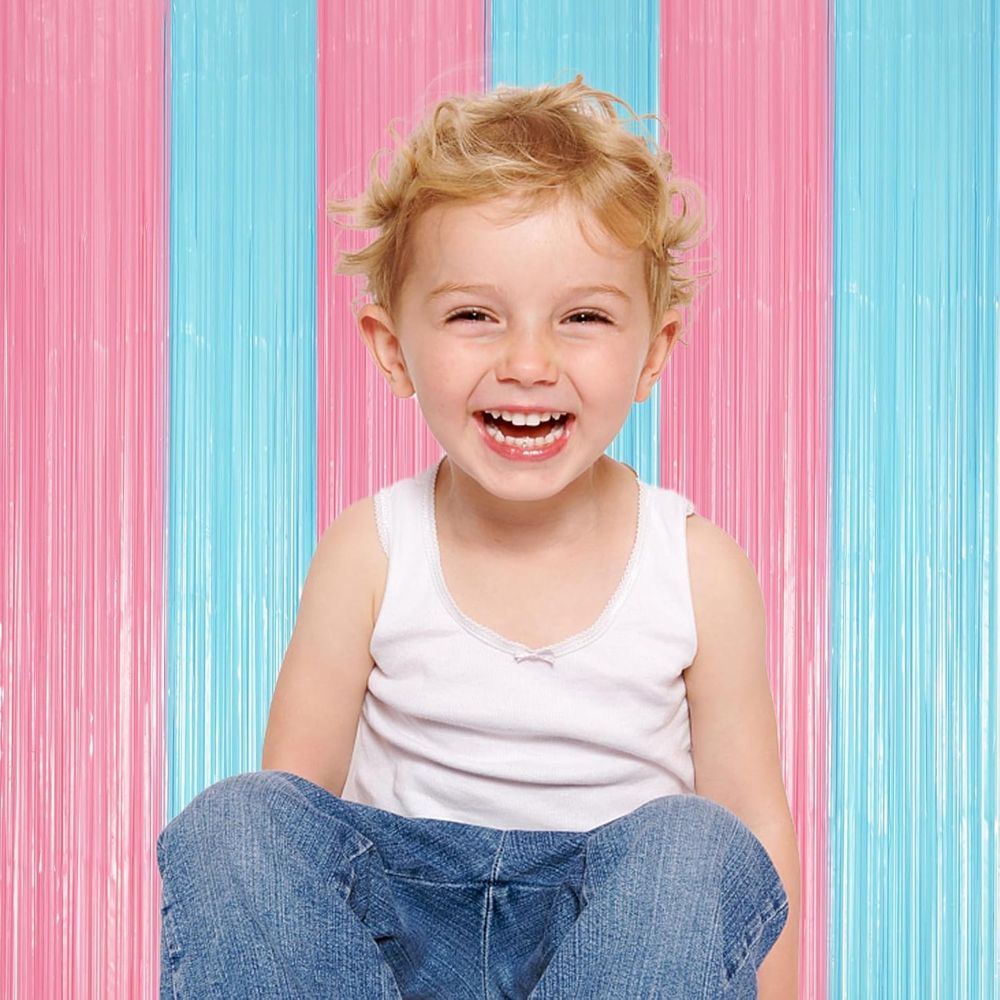 2 Pack Pastel Blue and Pink Foil Fringe Backdrop Curtains, Tinsel Streamers Party Decorations, Fringe Backdrop for Gender Reavel, Baby Shower Party