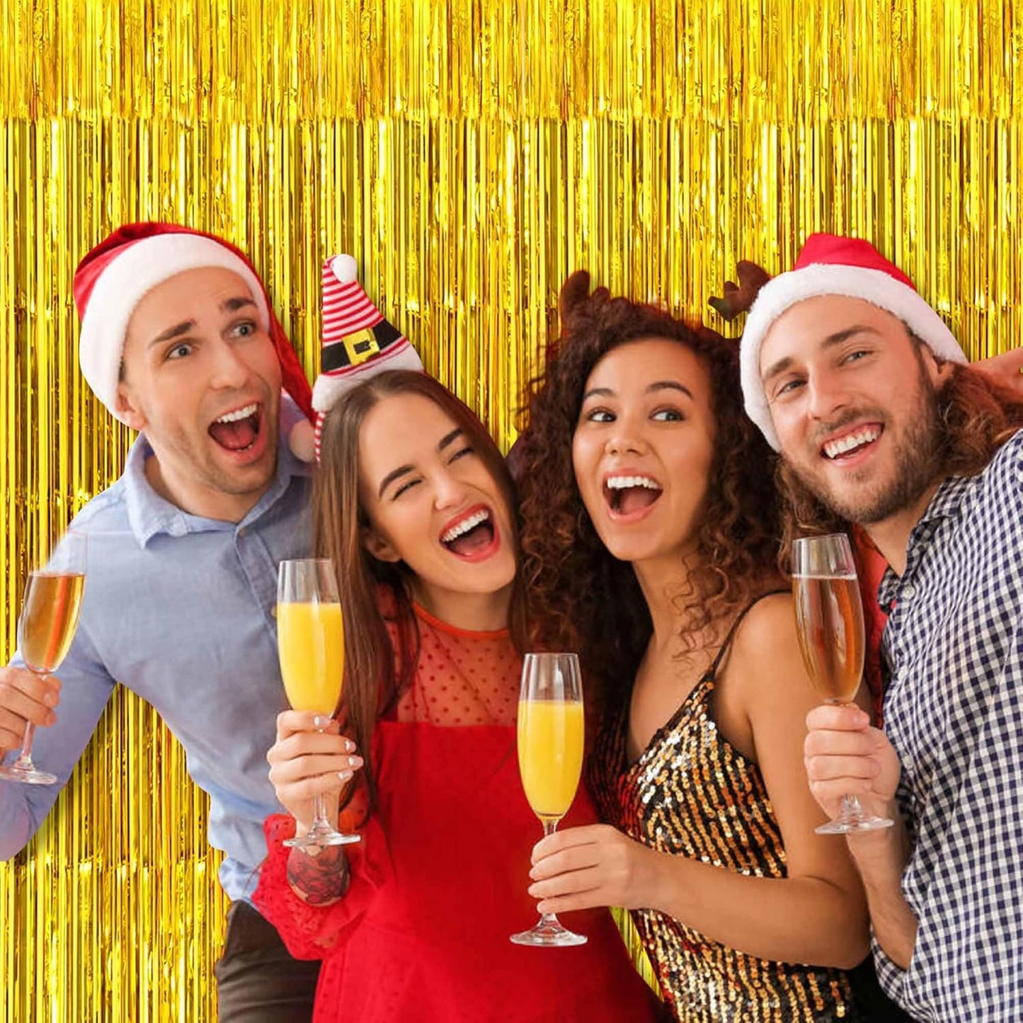 6 Pack Gold Foil Fringe Curtains Backdrop, 3.28 x 8.2 Ft Metallic Streamers Tinsel Curtains Background for Photo Booth, Birthday, Weddings, Carnivals, Graduation, Themed Party Decorations