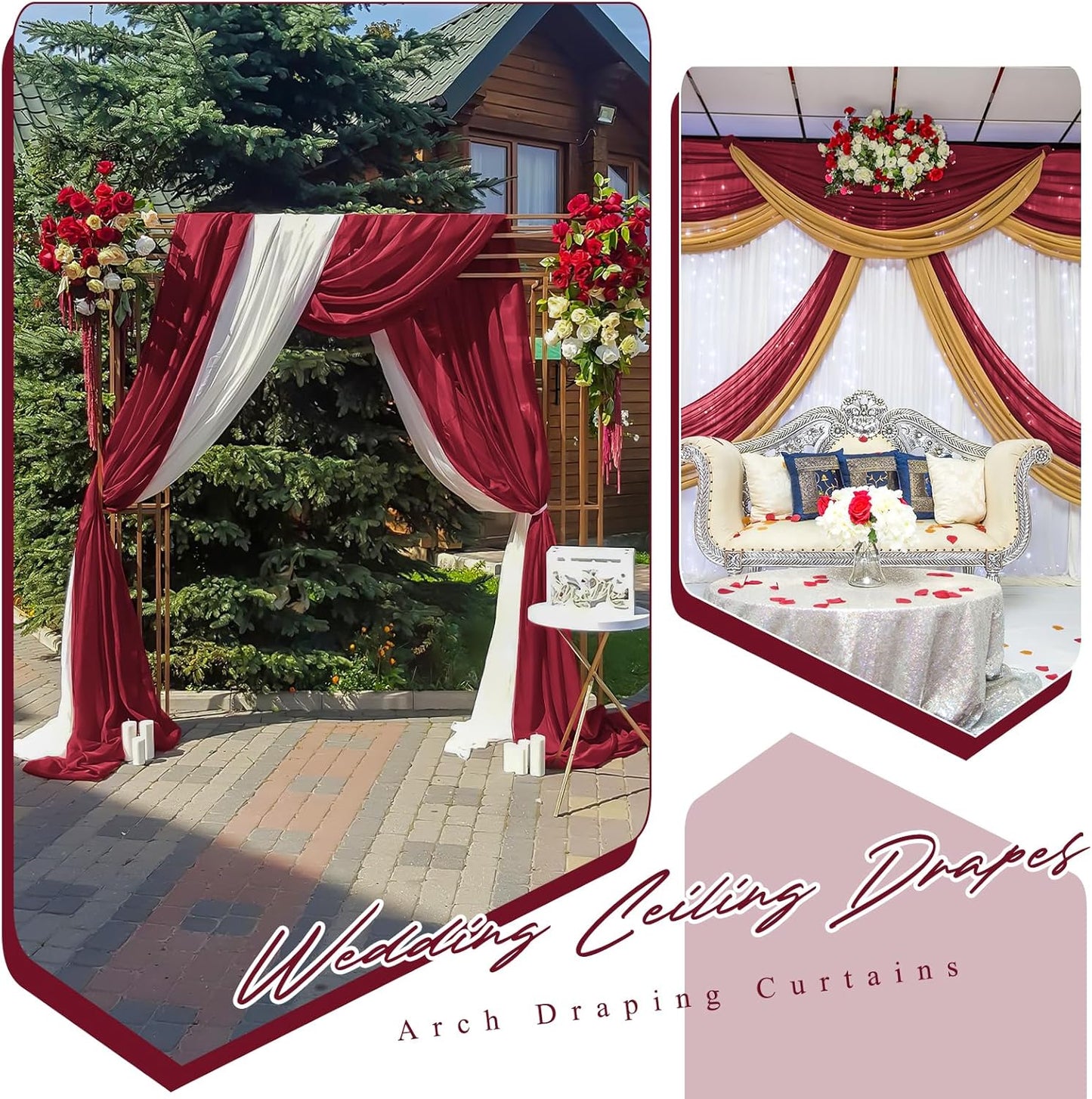 6 Panels Burgundy Ceiling Drapes for Wedding 5ftx10ft Chiffon Fabric Arch Draping Curtains Sheer Drapery for Party Ceremony Birthday Baby Shower Reception Stage Swag Ceiling Decorations