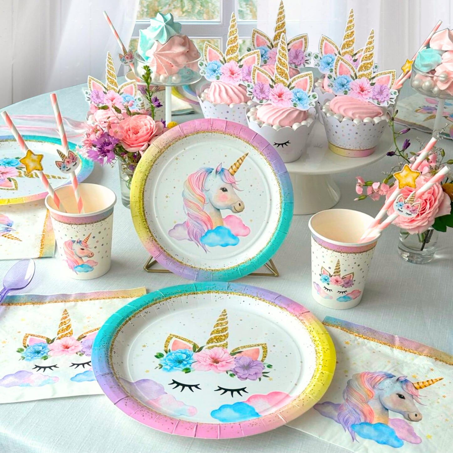 152 Pc Unicorn Birthday Decorations for Girls, Complete Party Supplies Kit