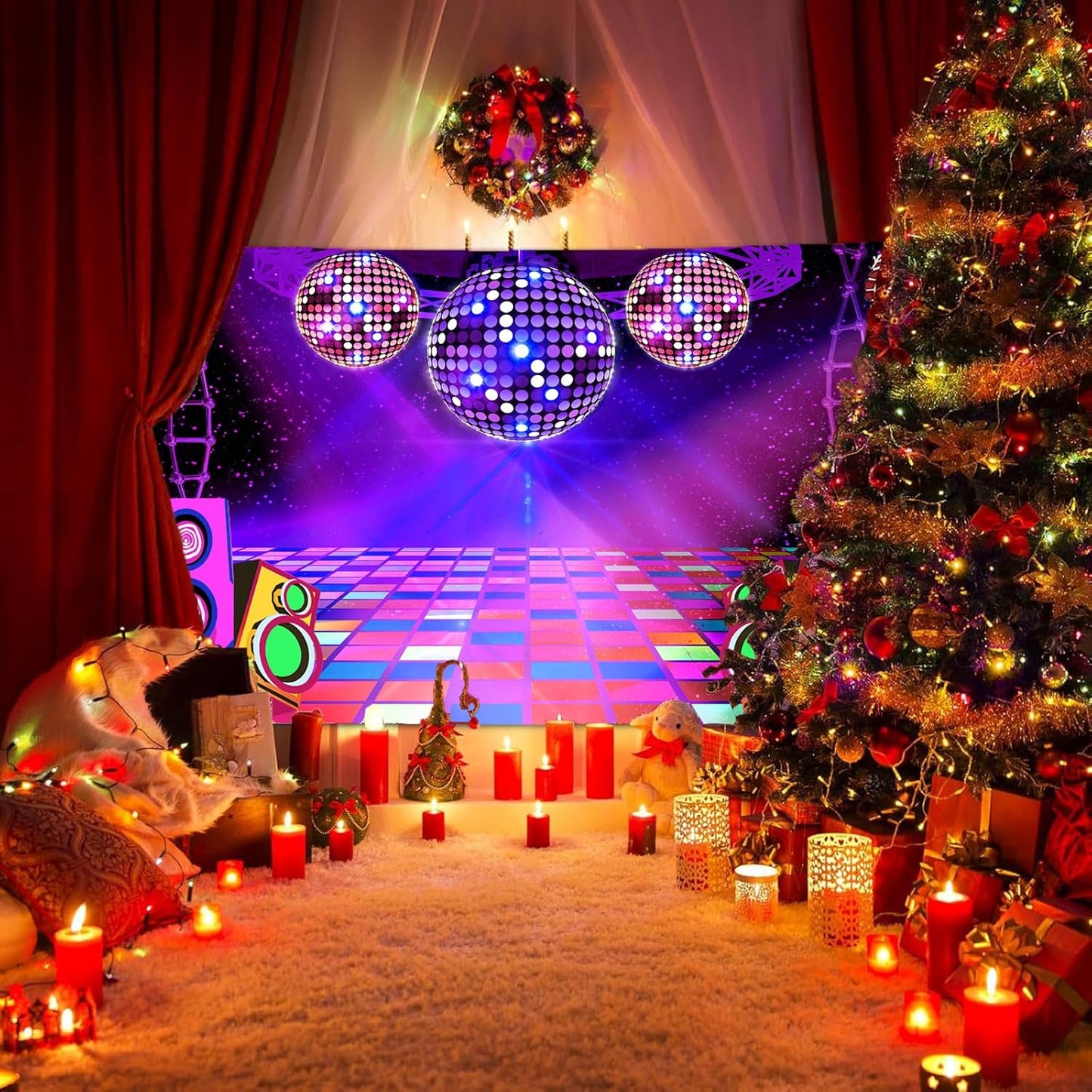 Dance Party Backdrop Retro 80s 90s Theme Stage Dance Ball Music Birthday Party Decoration DJ Photography Background 15 x 10 ft for Baby Shower Picture Photo Shoot Polyester Fabric, Blue