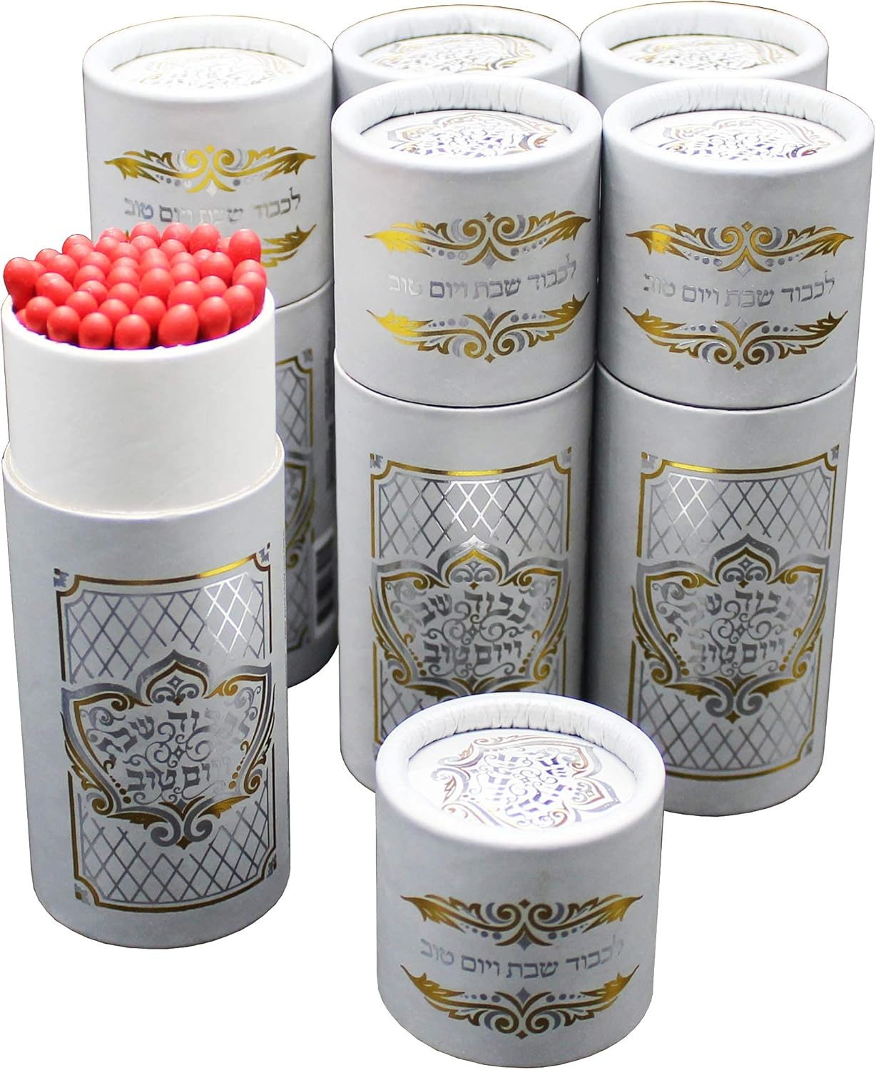 Long Round Matches Shabbos Kodesh Decorated Container of Approx 40 Matches - Pack of 6
