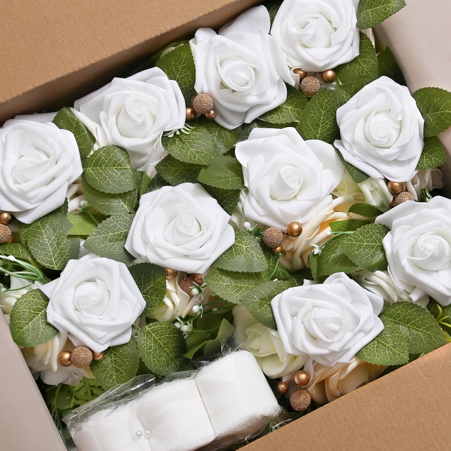 DORIS HOME Wedding Chair Decorations White Pew Flowers Set of 10 for Wedding Ceremony Party Aisle Decor with Artificial Flowers Eucalyptus and Ribbons