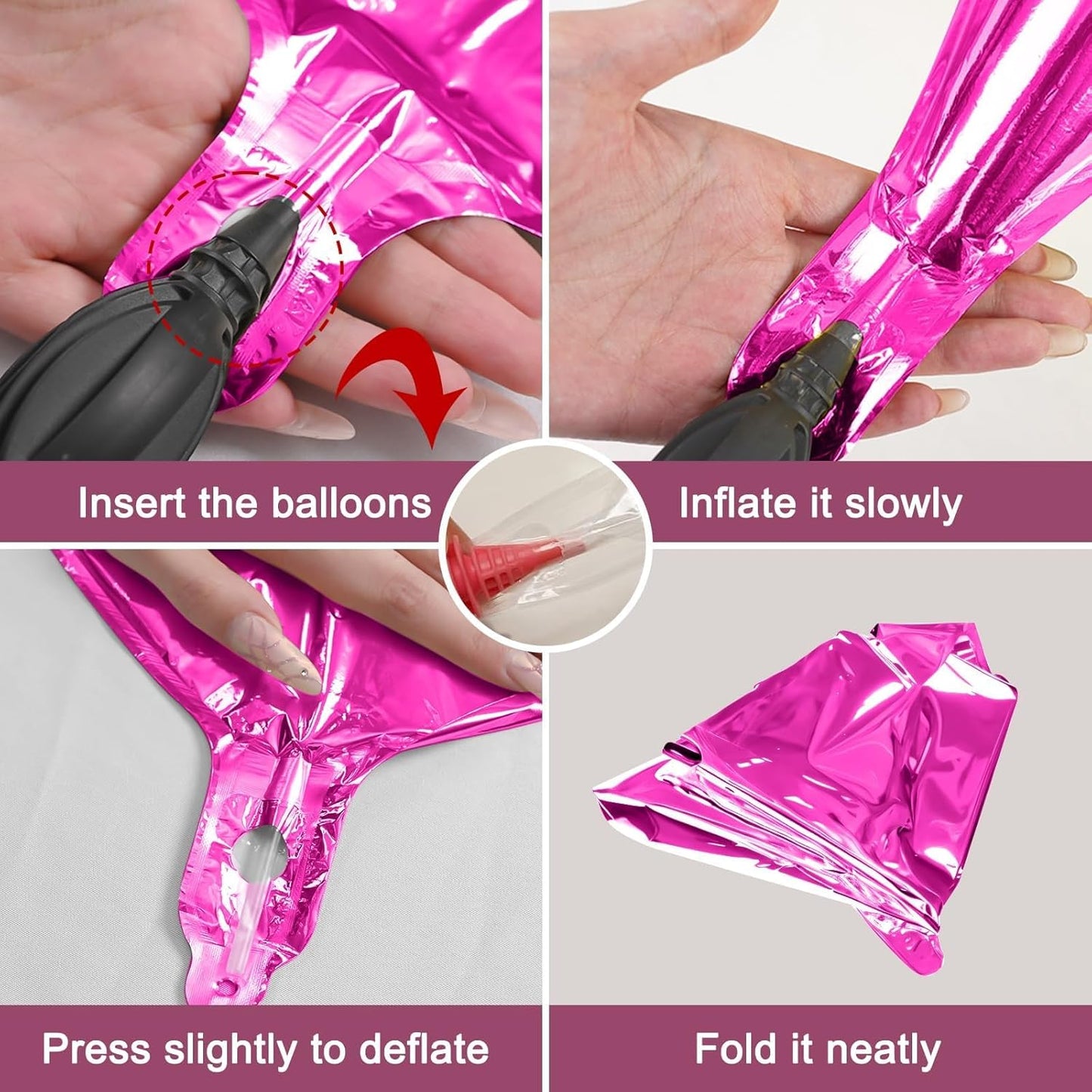 12Pcs Hot Pink Round Foil Balloons, 22" 15" 10" 4D Helium Ball Balloon, Metallic Pink Foil Balloon for Birthday Graduation Wedding Anniversary New Year Eve Disco Prom Party Decorations