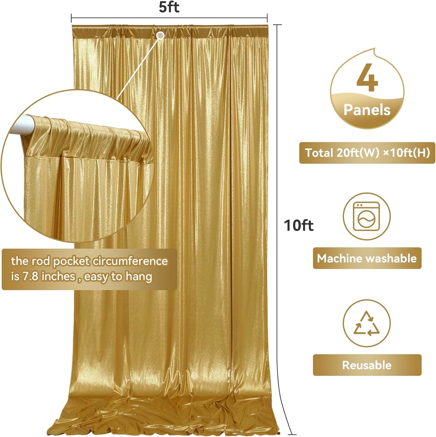 20ftx10ft Gold Sequin Backdrop Curtain for Parties, 4 Panels 5x10FT Shimmer Wrinkle Free Glitter Photo Backdrop Drapes Back Drop Cloth for Wedding Birthday Christmas Photography Background