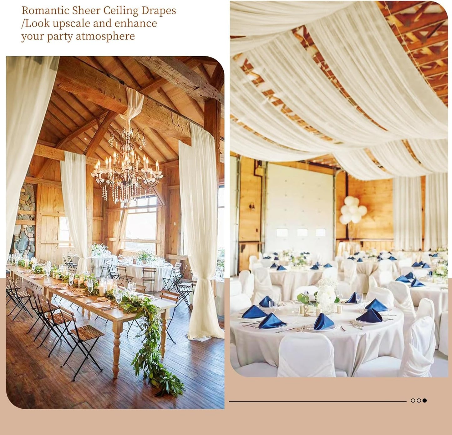 6 Panels Ivory Ceiling Drapes 5ftx10ft Wedding Chiffon Fabric Arch Draping Sheer Curtains Soft Drapery for Party Ceremony Stage Swag Decorations