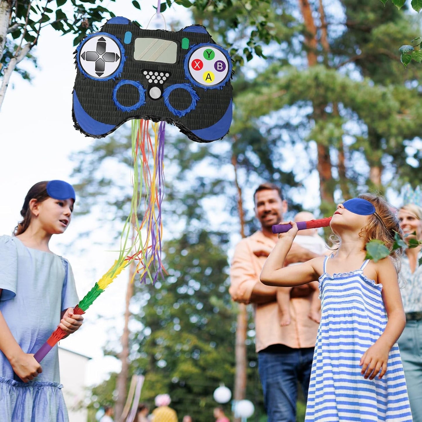 WERNNSAI Video Game Piñata - Game Controller Piñata Bundle with Blindfold and Bat for Boys Kids Piñata Gaming Theme Party Decoration Supplies Pull String Piñata for Birthday Party Celebration Blue