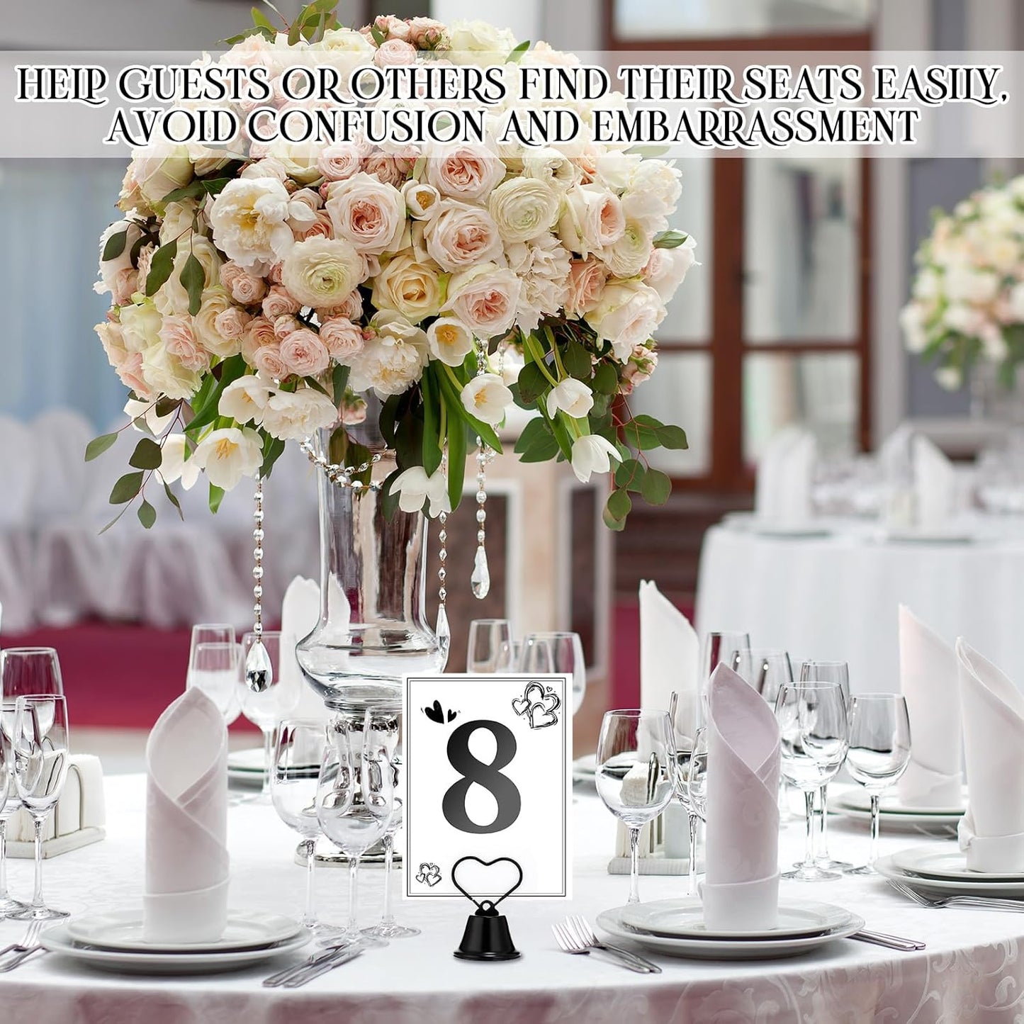 24 Pcs Table Number Holders Place Card Holders for Table 2 Inch Ring Clip Bell Number Holder Metal Picture Holder for Wedding Christmas Restaurant Home Photo Office Memo(Black,Heart)