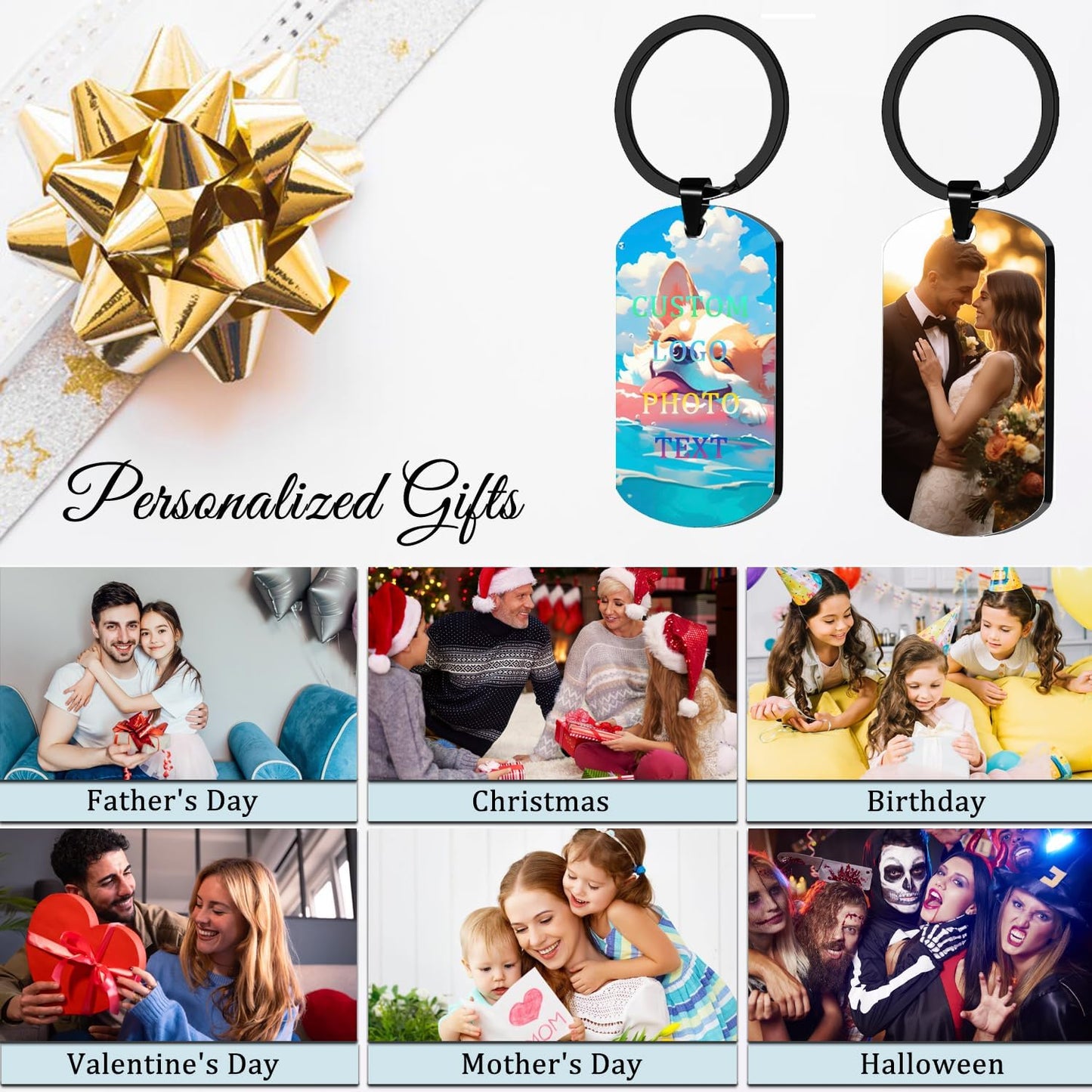 Custom Keychain with Picture, Personalized Keychain with Engraving Photo/Text for Dad, Mom