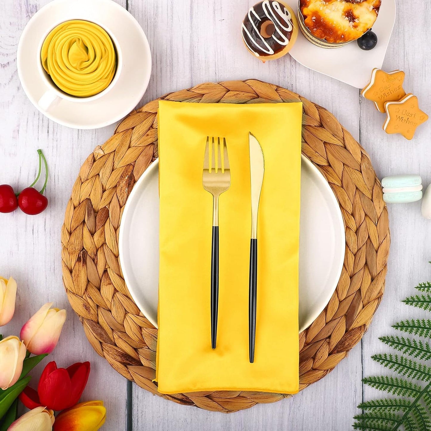 ANECO 16 Pack Square Satin Napkin Bright Silk Table Napkin Soft Smooth Fabric Table Napkin for Wedding Banquet Party Decoration, Yellow, 20 x 20 Inch