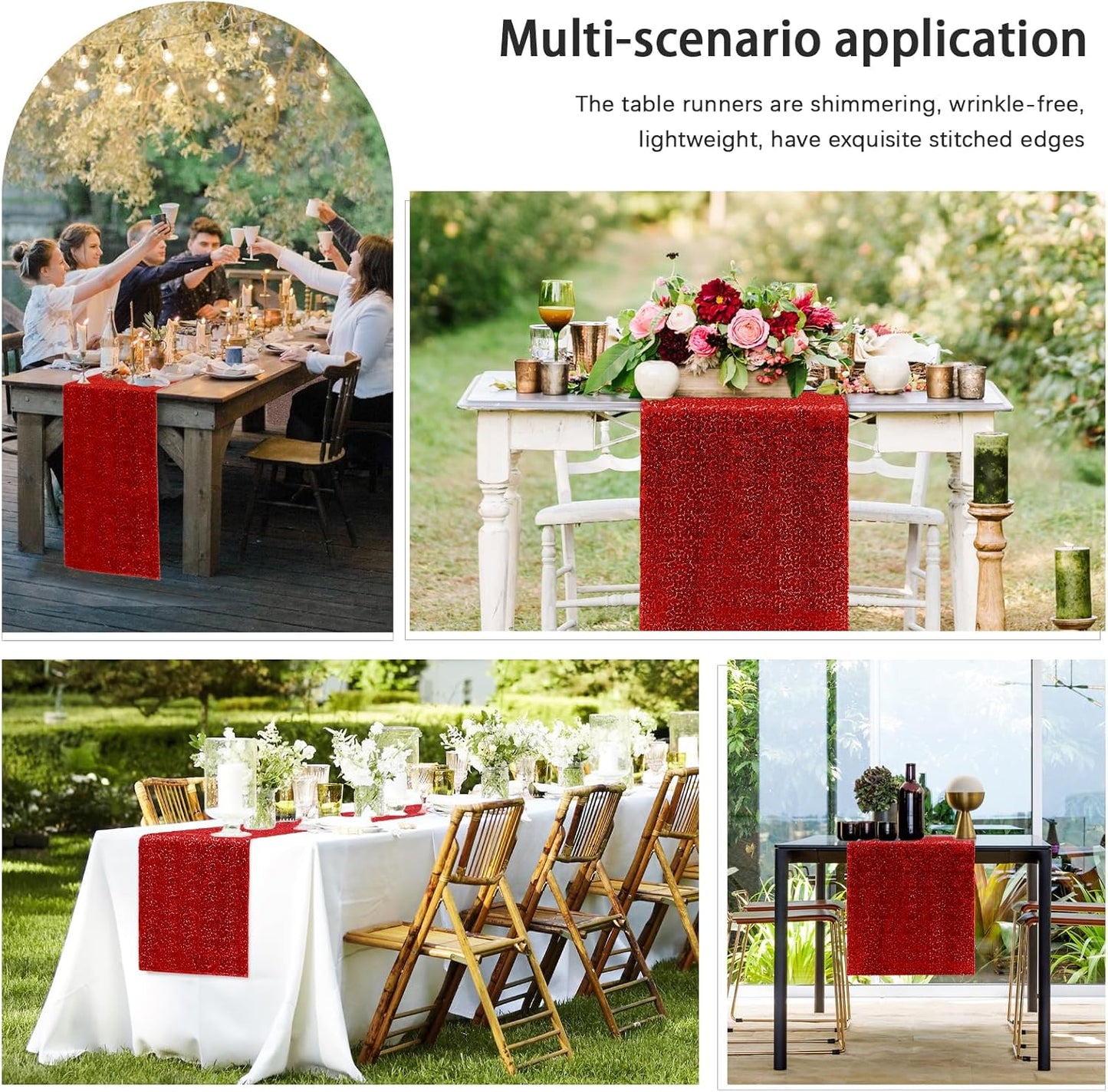 10 Packs 12 x 72 inches Sequin Table Runner, Red Glitter Table Runner for Birthday Party Supplies