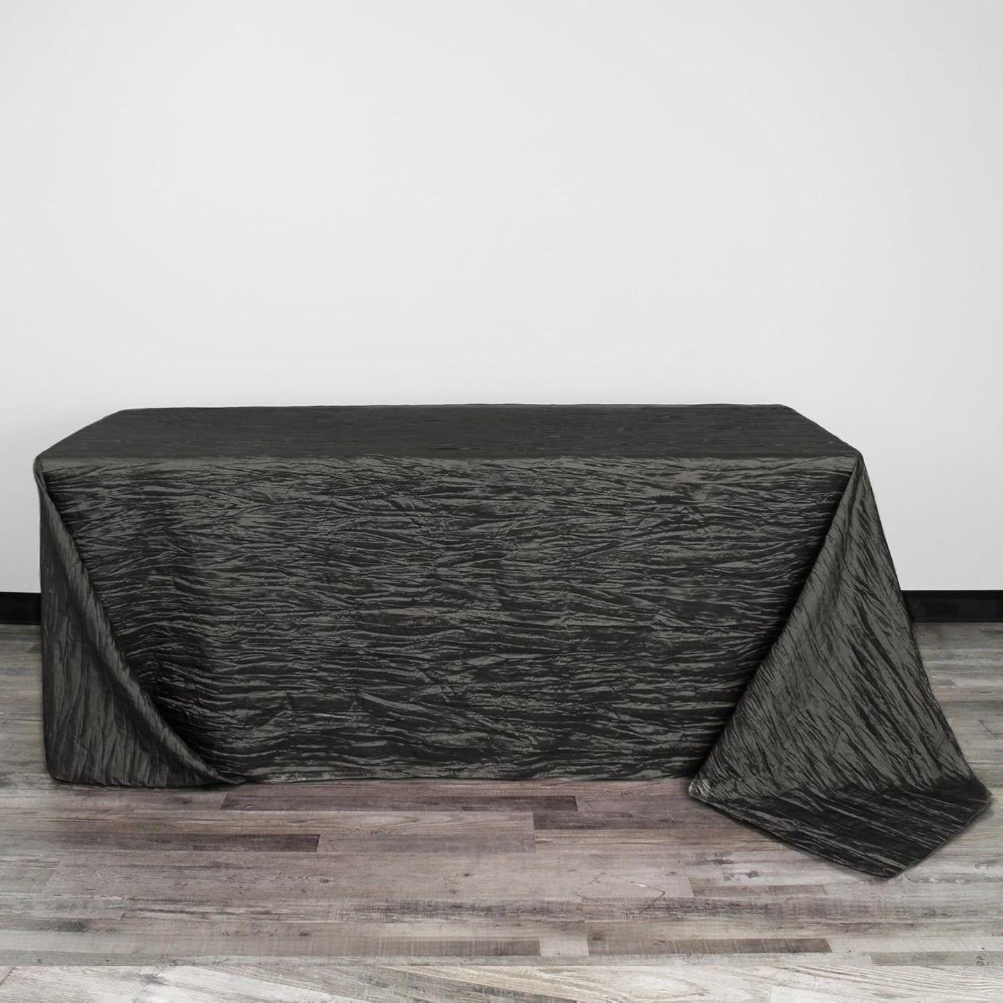 YOUR CHAIR COVERS - 90 x 156 inch Rectangular Crinkle Taffeta Tablecloth - Black, Rectangle Table Linens for 8 ft Rectangular Tables, Wedding Crushed Table Cloth