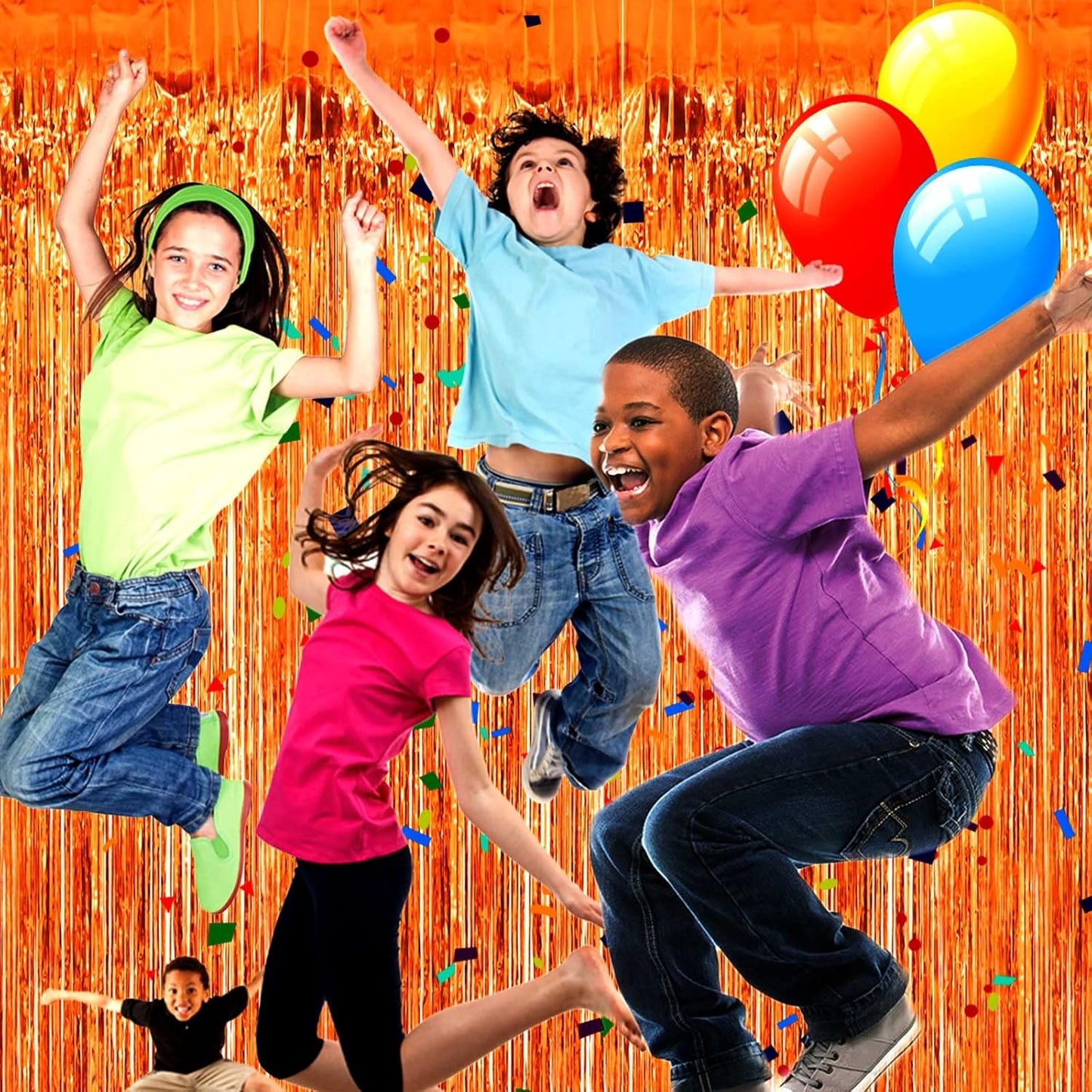 4 Pack Orange Foil Fringe Curtain Backdrop, 3.28Ft x 8.2Ft Metallic Tinsel Foil Fringe Streamers Curtains Party, Photo Booth Props, Birthday, 2022 Mother's Day Decoration Supplies