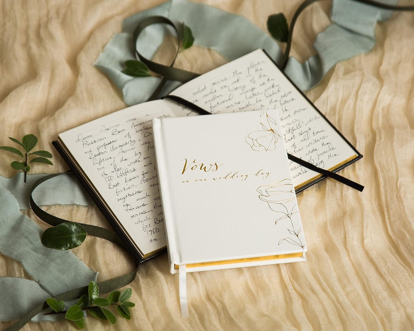 MUUJEE Vows On Our Wedding Day Vow Books (Set of 2) - Black and White Gold Foil Embossed Notebook Journal for Wedding Ceremony Vow Renewal - Wedding Gift Ideas
