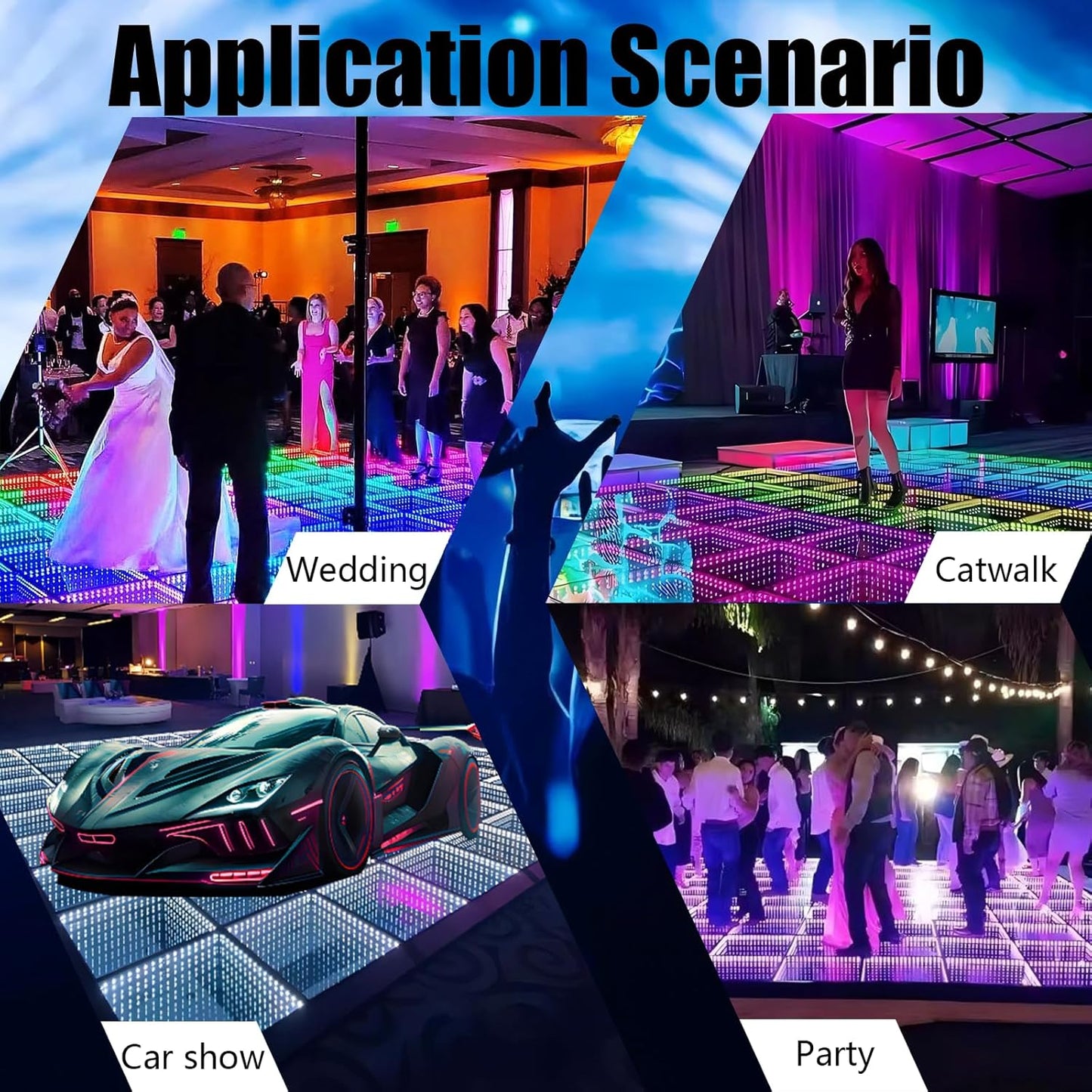 Dance Floor Stage Lights Tempered Glass Infinity Mirror Panel 3D Effect Led Dance Floor for Wedding Party Customizable (3D-Magnetic, 81PCS(14.8FTX14.8FT))