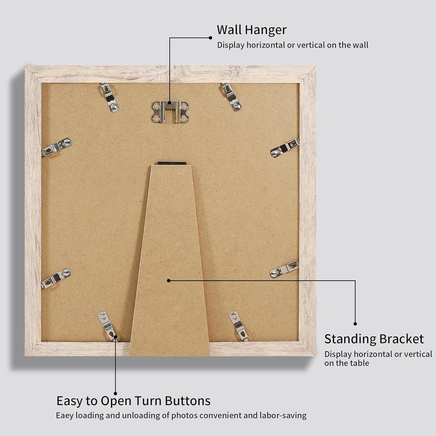 12x12 Picture Frame Set of 4 with Tempered Glass, Smoke Gray Frame Display 10x10 Picture with Mat or 12 x 12 Without Mat, Wood Square Photo Frames for Desktop Display and Wall Mounting