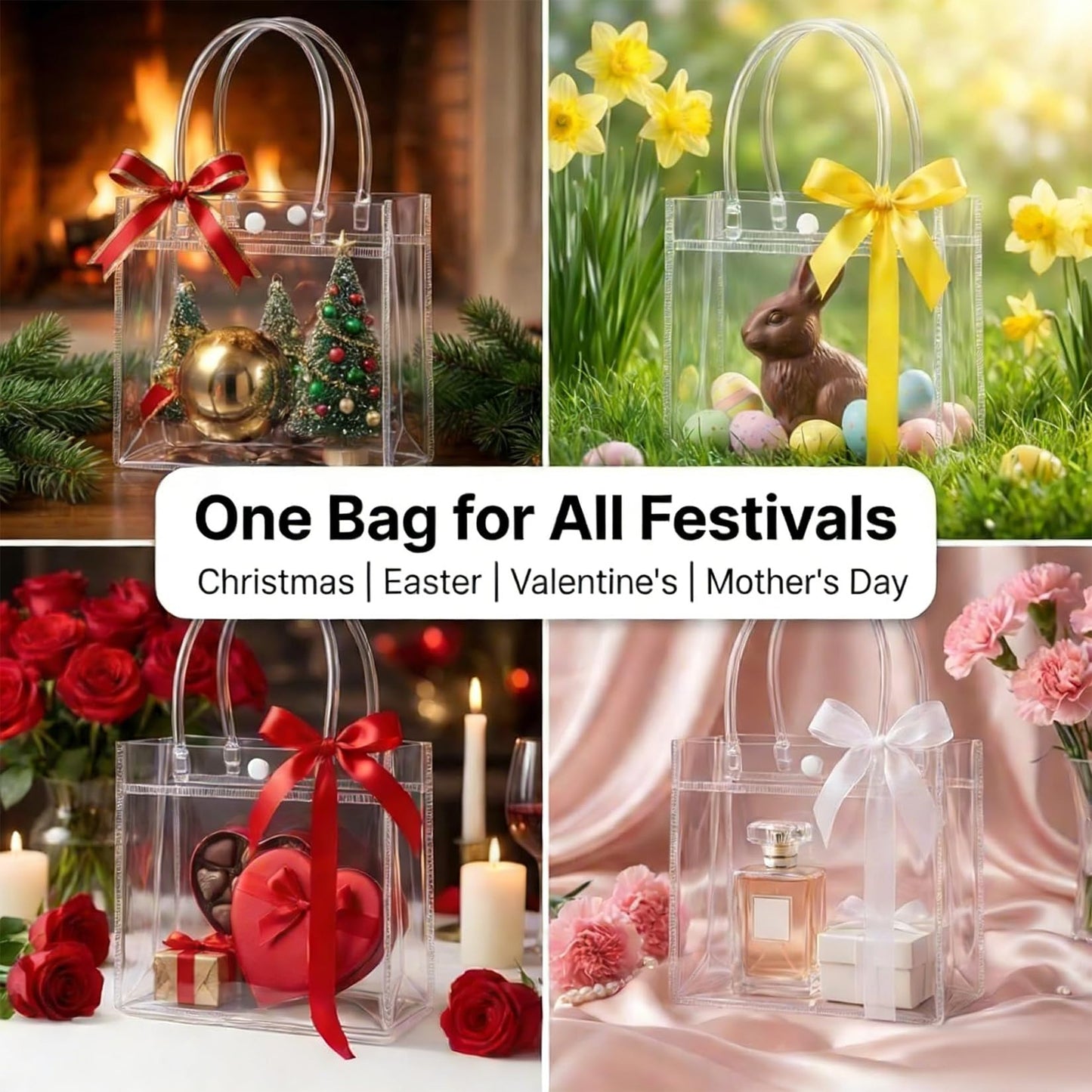MAQIHAN Clear Gift Bags with Handles - Party Favor Candy Bags Transparent