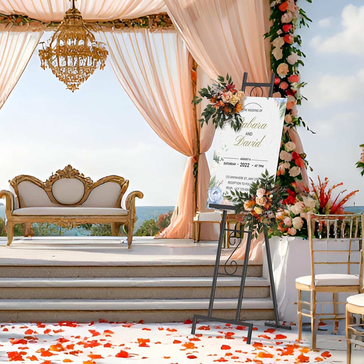 Skcoipsra 58IN Black Easel Stand for Sign, 3 Tier Adjustable Larger Wedding Welcome Sign Holder, Art Poster Display Stand Free Standing with Chain, 17x17x58 Inch