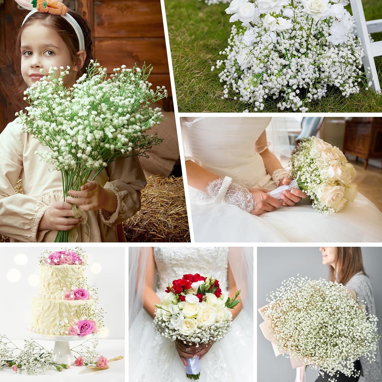 Babys Breath Artificial Flowers, Real Touch Babys Breath Flowers Artificial Bulk for Wedding Decor, White Fake Flowers for Party Home Garden Decor (24, White)