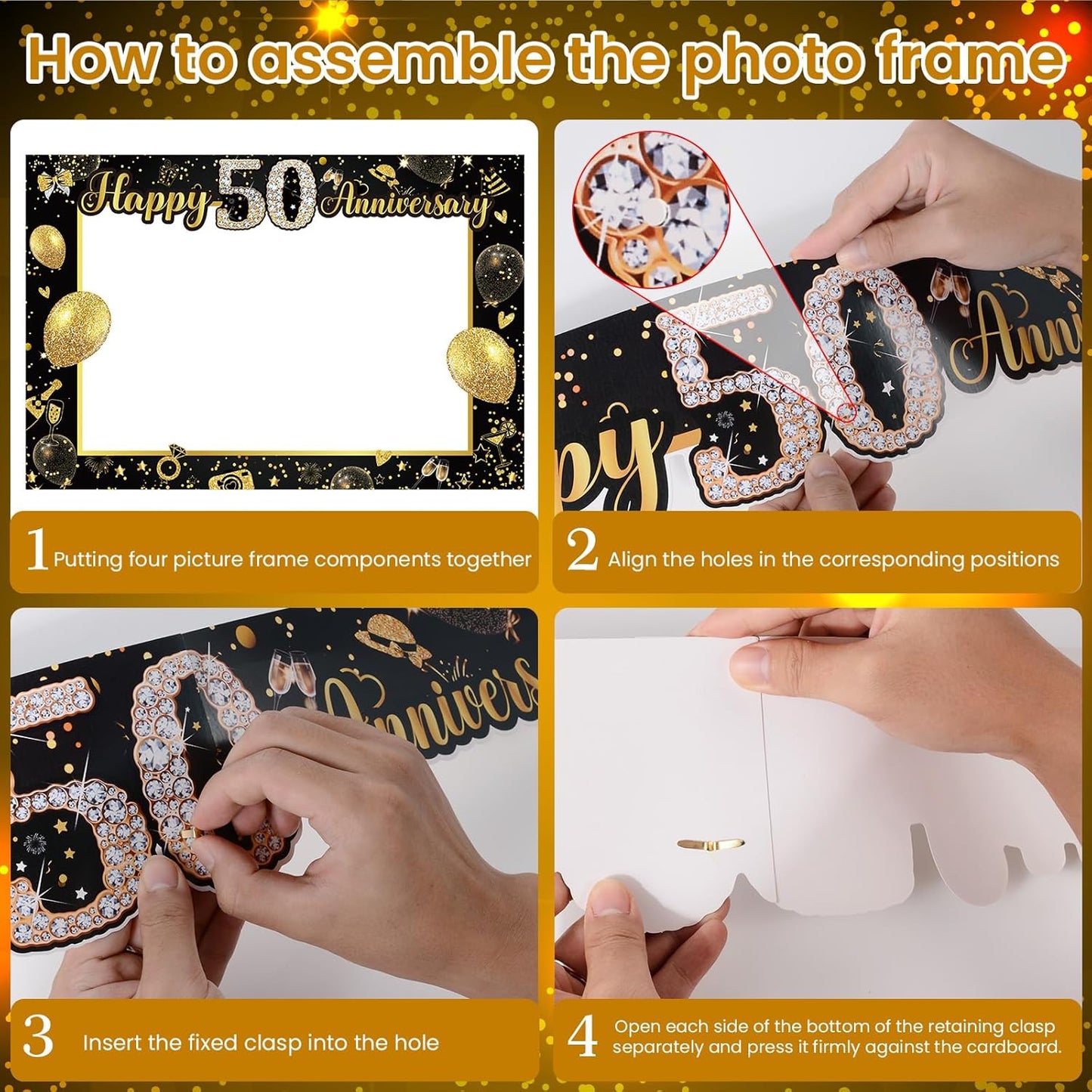 50th Wedding Anniversary Decorations Black Gold 50th Wedding Anniversary Party Photo Booth Props and Selfie Frame Silver Happy 50 Years Anniversaries Party Supplies for Women Men Cheers to 50 Years