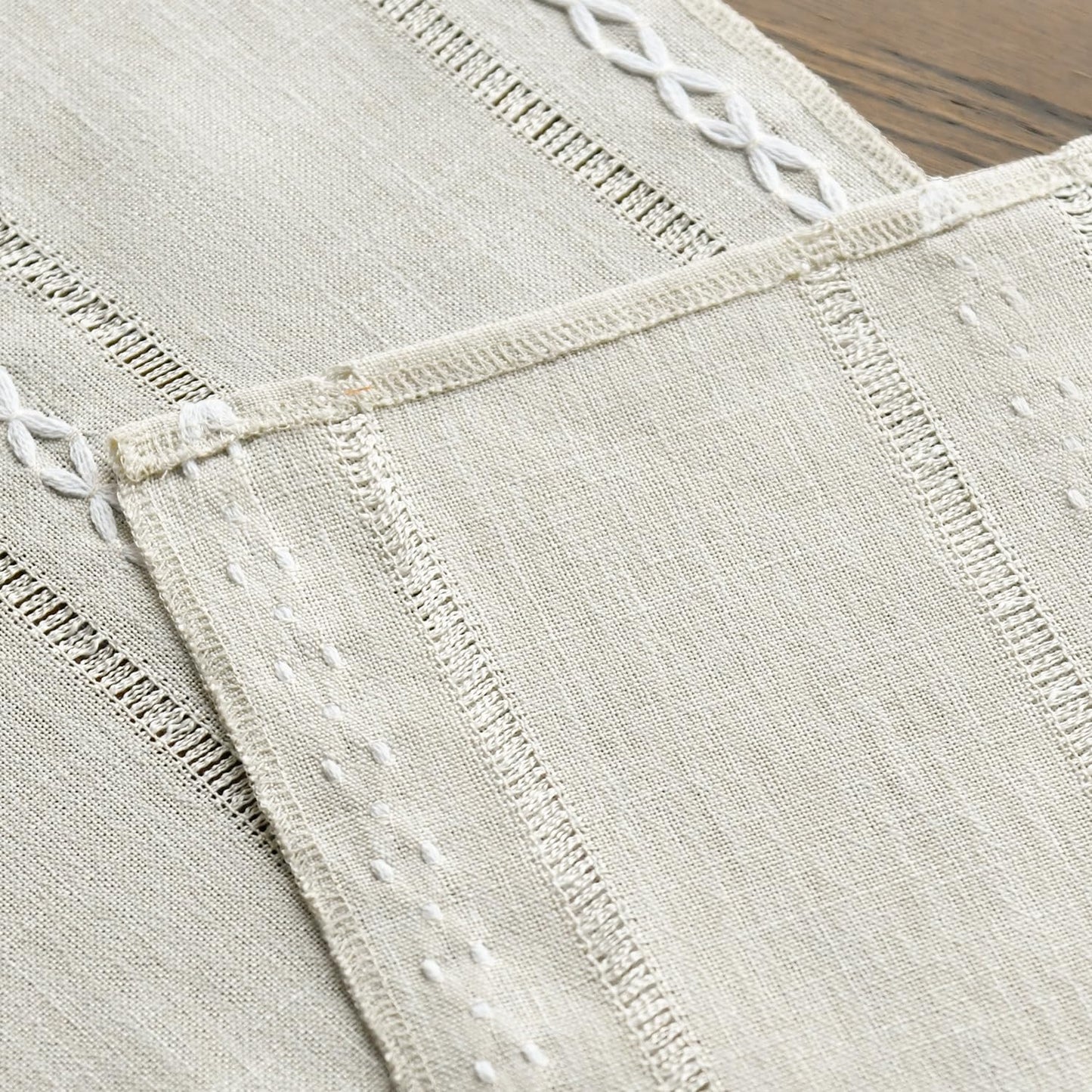 Artoid Mode Beige Rustic Cotton Linen Table Runner, Seasonal Embroidered Hollow Kitchen Dining Table Decoration for Home Party Decor 13x60 Inch