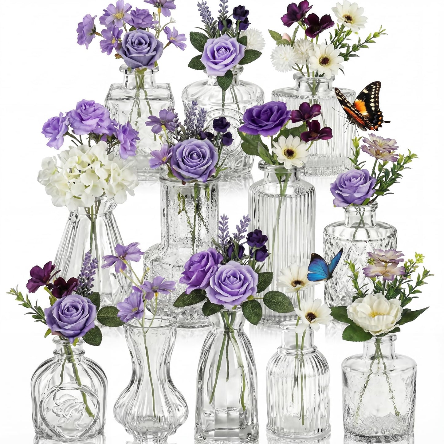 Ferrochef 36 Pcs Artificial Flowers Table Centerpiece with Vases Colorful Wildflower Centerpieces