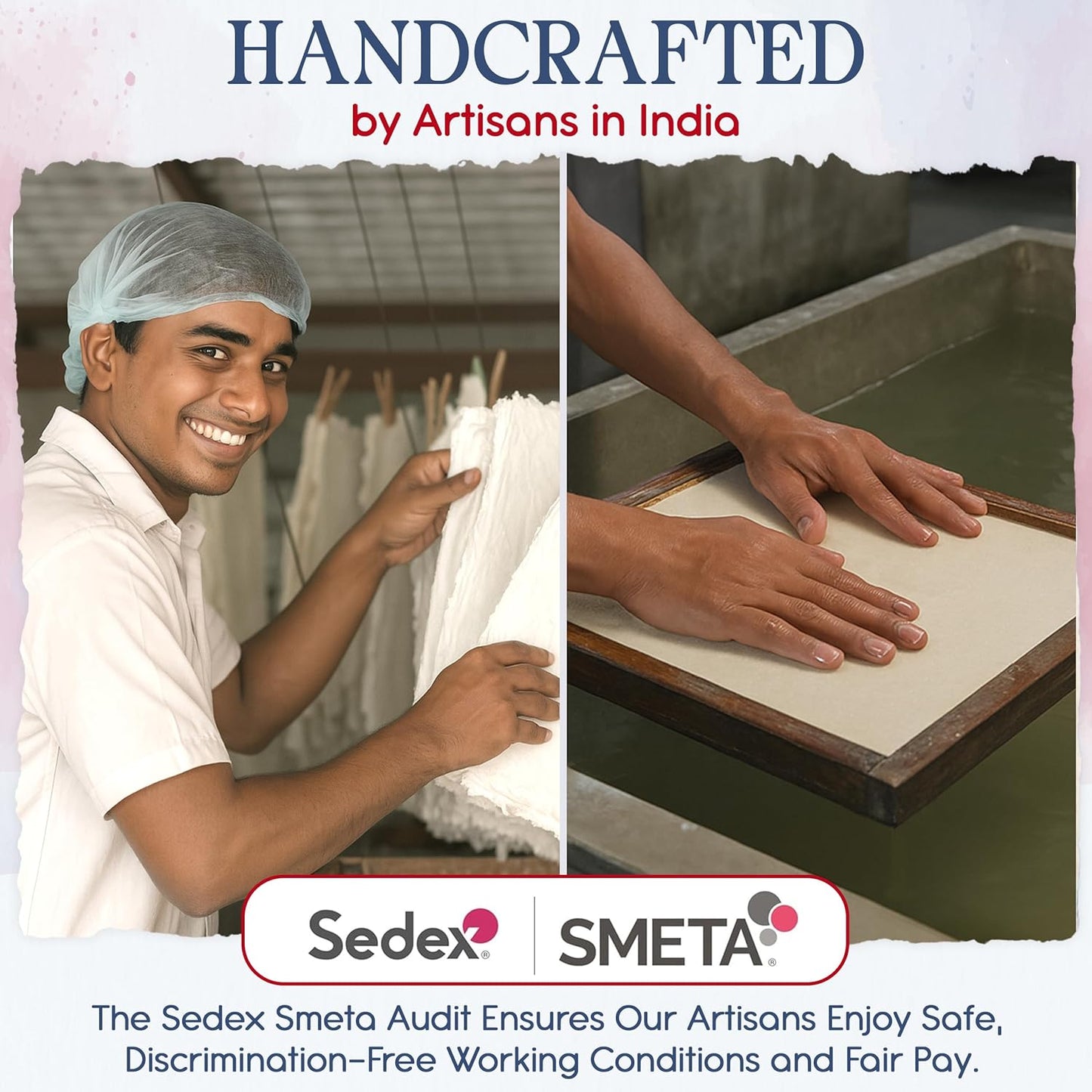 Wanderings Handmade Antique Deckle Edge Blank Paper - 8.25 x 11.7 - A4 Size Package of 50 - Recycled Watercolor Mixed Media Loose Leaf Paper for Writers Invitations Crafts - Thick 150 GSM