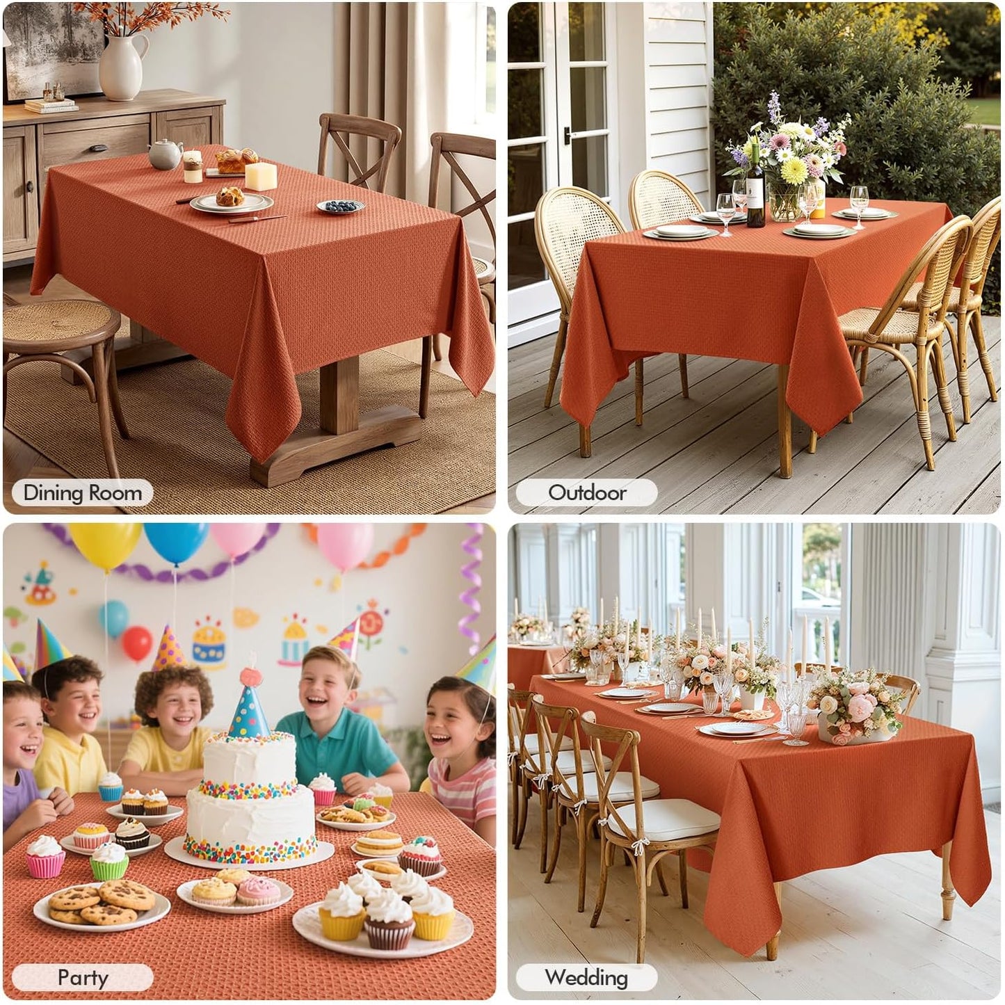 MIULEE Fall Tablecloth Burnt Orange Linen Cottton Table Cloth Rectangle Waterproof Spillproof Cross-Star Textured Decorative Farmhouse Style for Dining Party Weddings 52x70 Inch