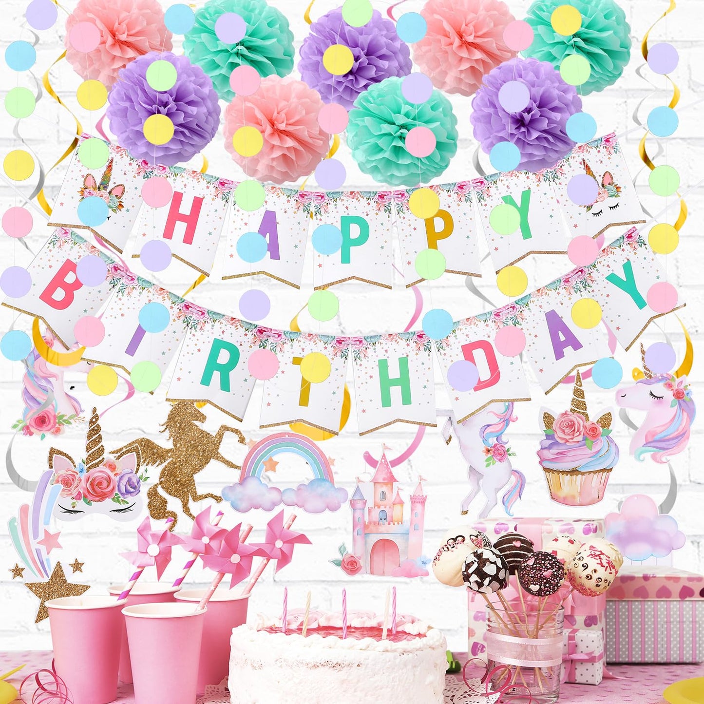 Unicorn Birthday Decorations, Happy Birthday Banner,Unicorn Party Decor