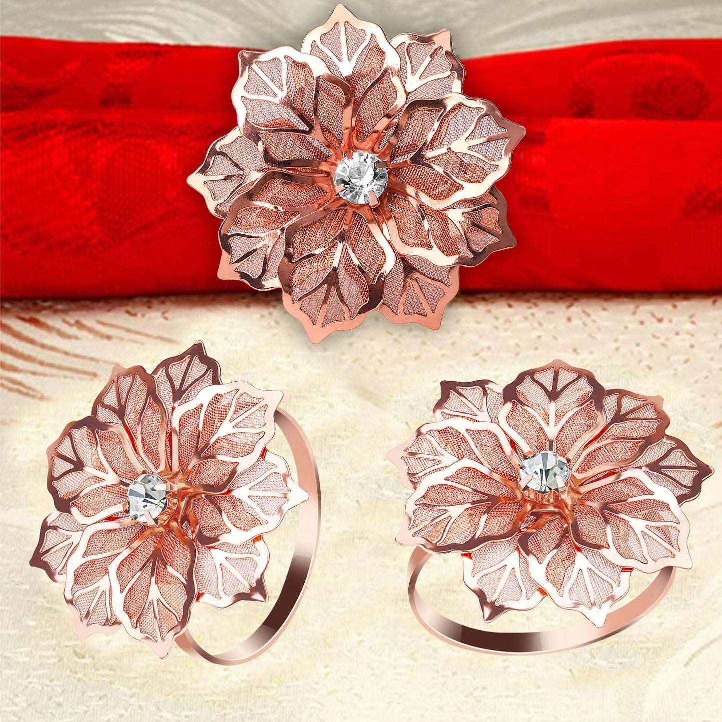 KPOSIYA Hollow Out Flower Napkin Ring Holder Metal Napkin Rings Set of 20 for Wedding Party Holiday Banquet Christmas Dinner Delicate Serviette Buckles Decor Favor (20, Flower-Rose Gold)