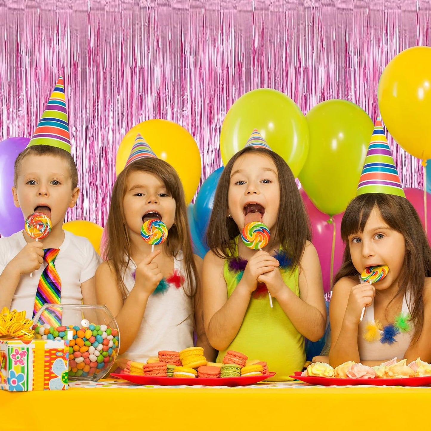 Pink Fringe Curtain Party Streamers, 12 Pack 3.3ft x 8.2ft Foil Curtain Backdrop Tinsel Foil Fringe Curtains Photo Booth Backdrop Streamer for Birthday, Wedding, Baby Shower, Disco Party