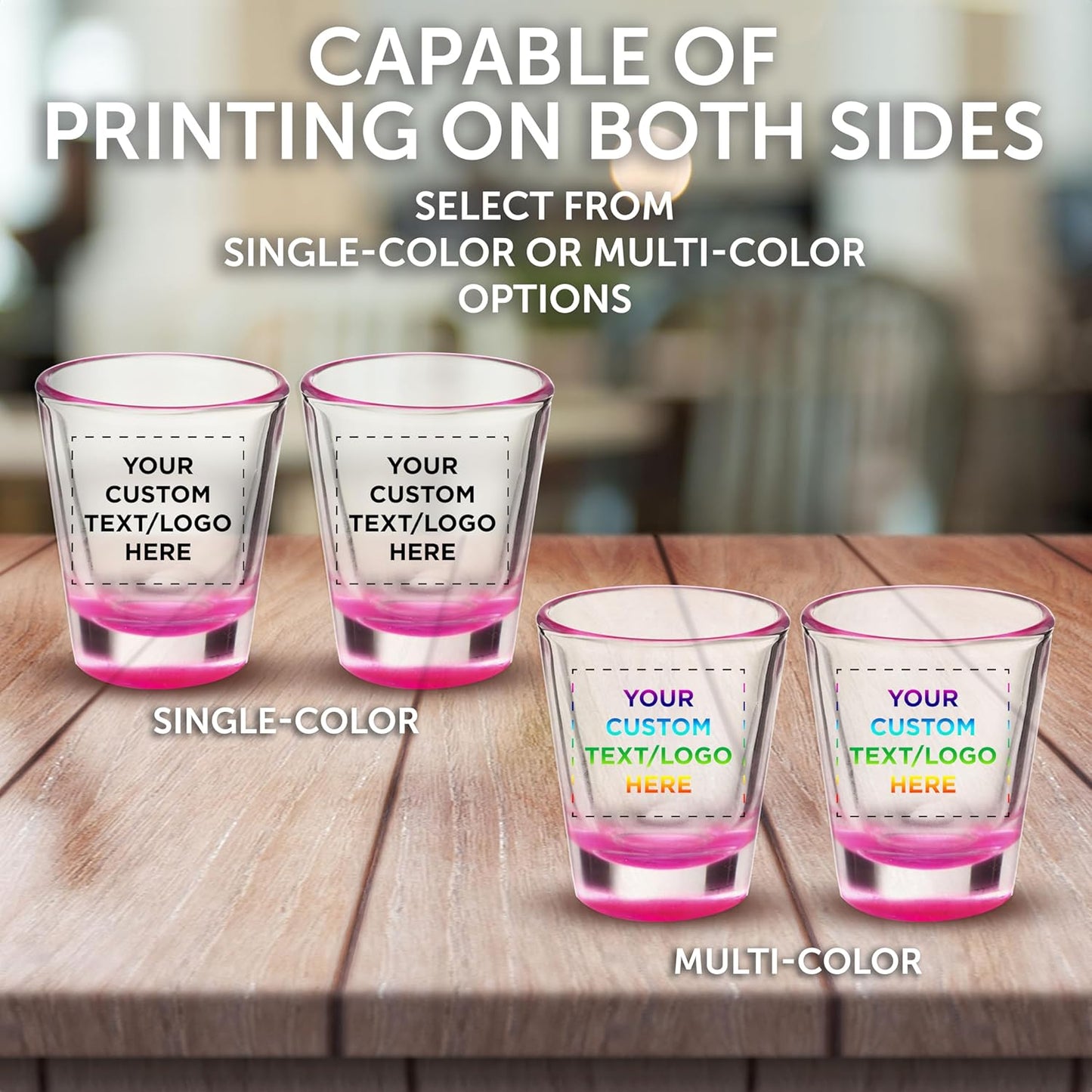 Custom Shot Glasses 1.75 oz. Set of 50, Personalized Bulk Pack - Great for Wedding Favors, Bachelorette Party Decorations, Party Fovors, Color Bottom - Pink