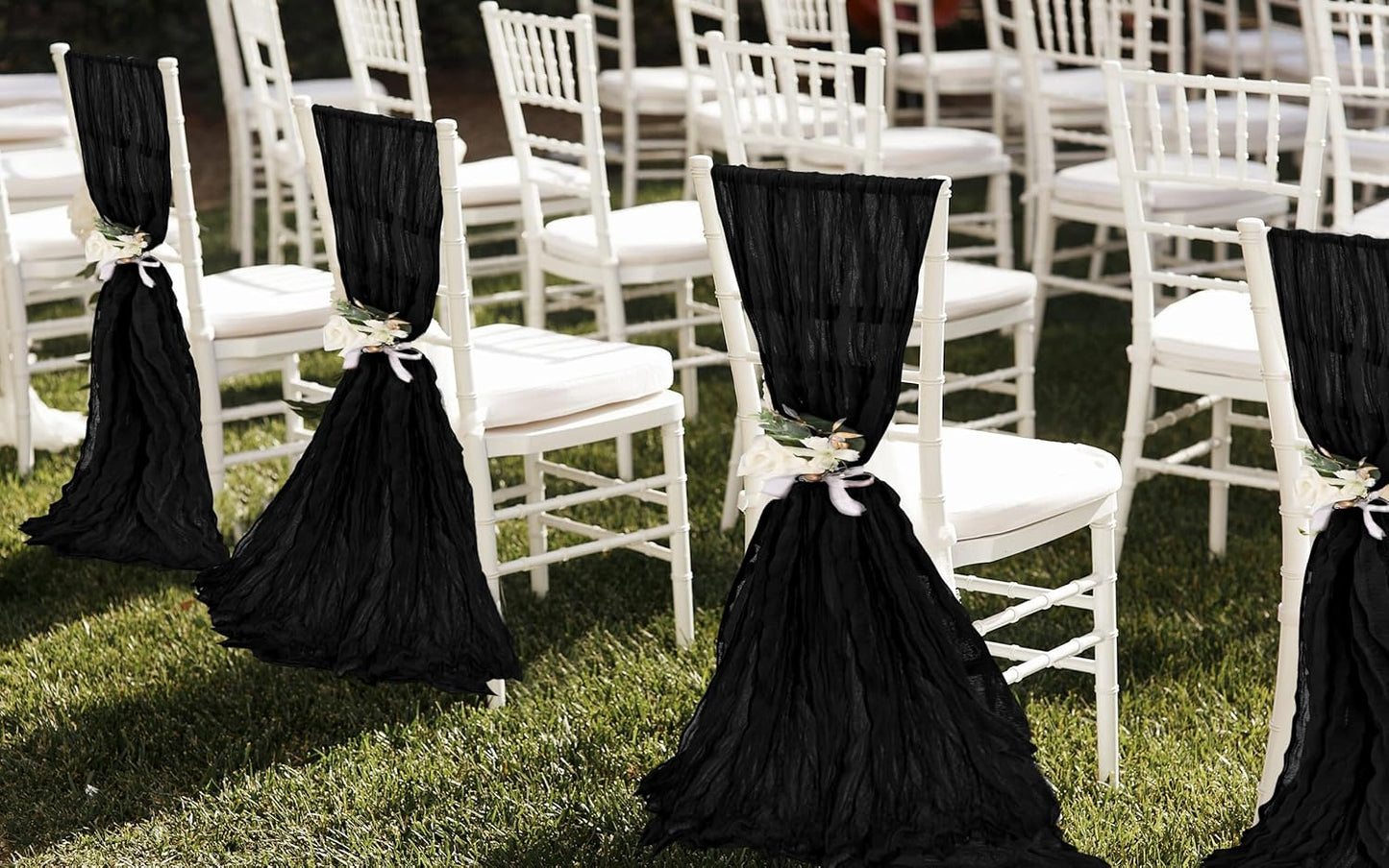50 PCS Cheesecloth Chair Sashes, Bows Designed ChairSashes, 15.7x70 inch Chair Sashes for Aisle Decorations Universal Chairs Cover Decoration for Wedding Reception Party Banquet (Black)