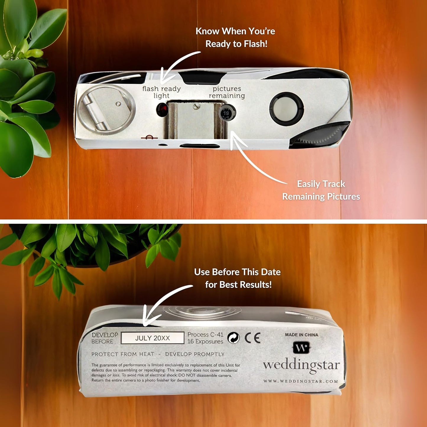 Weddingstar Disposable Camera with Flash - Single Use 35mm Film Camera for Wedding or Party Favors - Vintage (10 Pack)