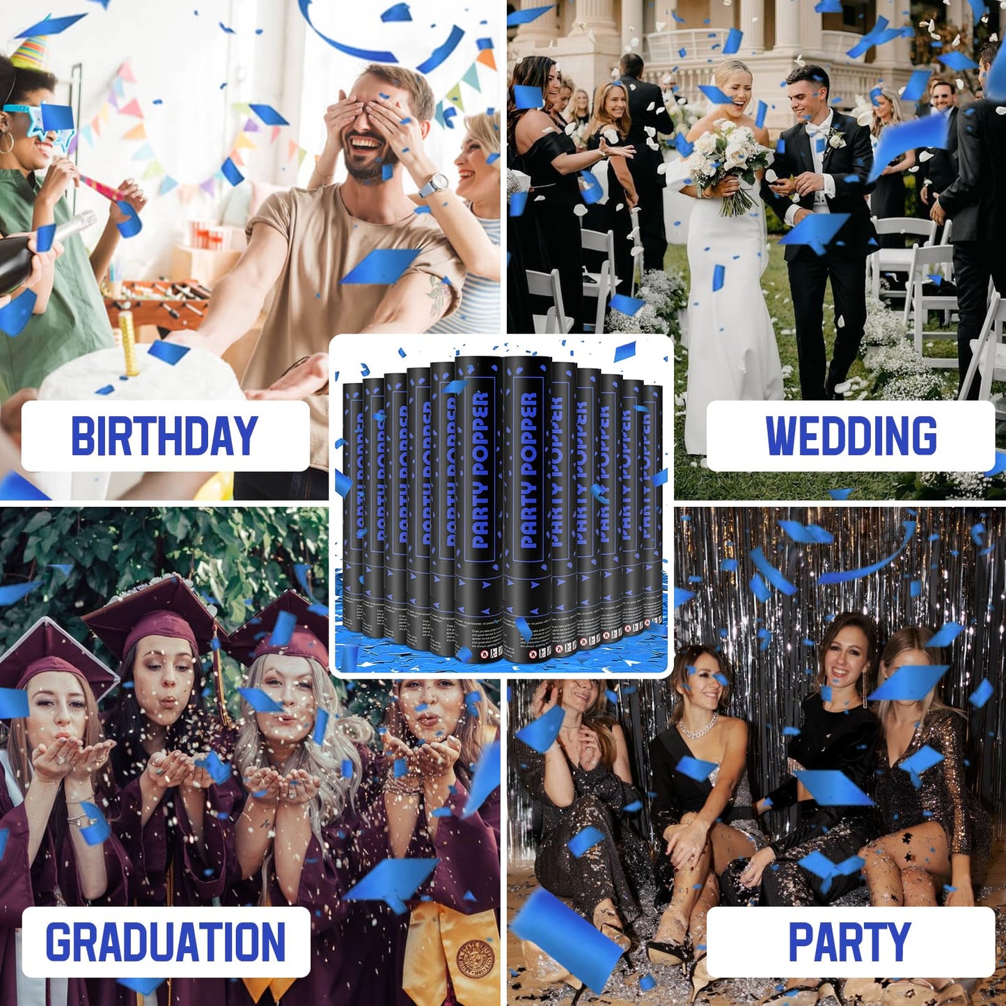 Party Poppers Confetti Cannon 12 Pack Royal Blue Poppers 12 Inch Party Shooters Mylar Confetti Blue