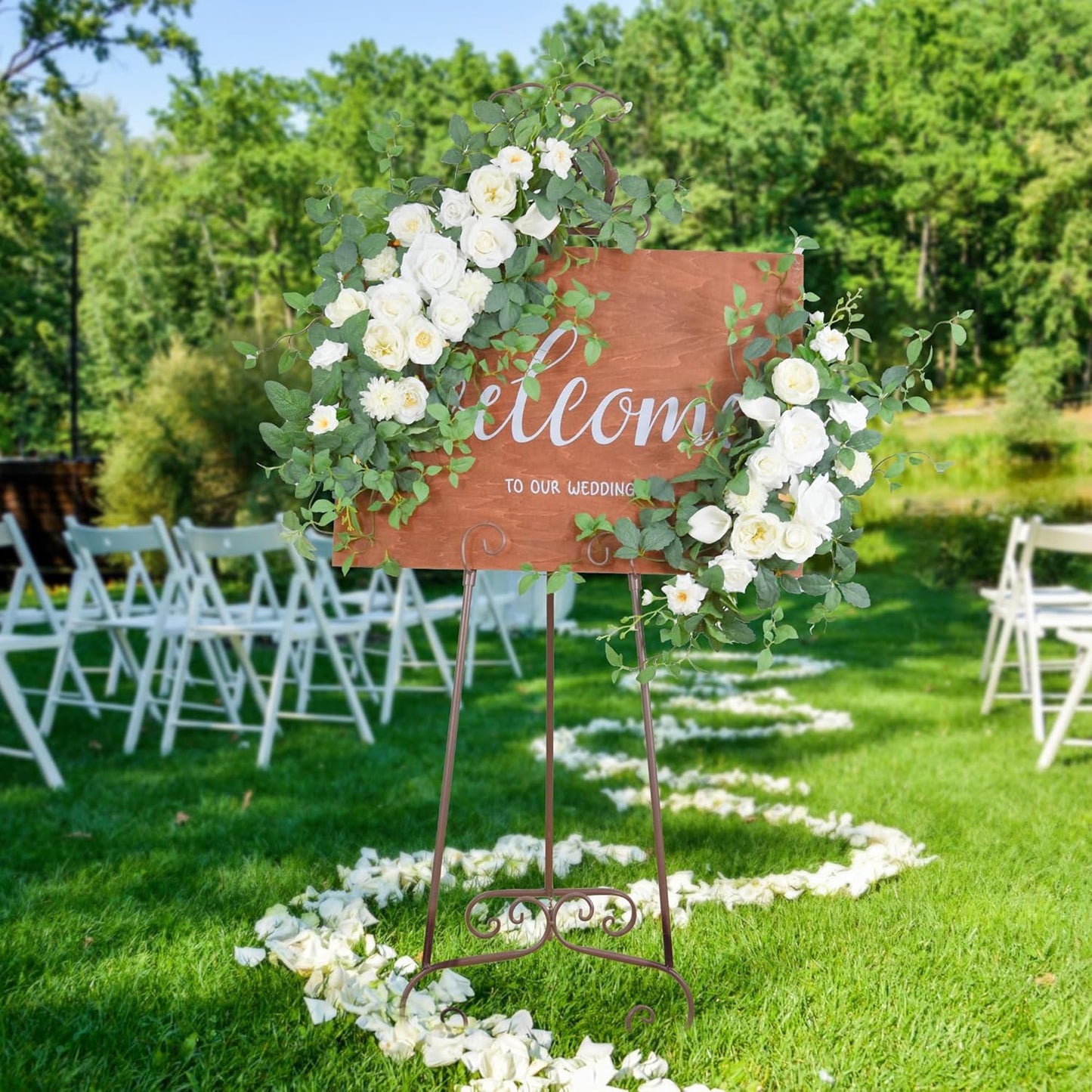 Arch Flower Kit of 2 - Artificial Floral Swag for Wedding Welcome Sign, Reception Ceremony Signs, Chair Decor (White)