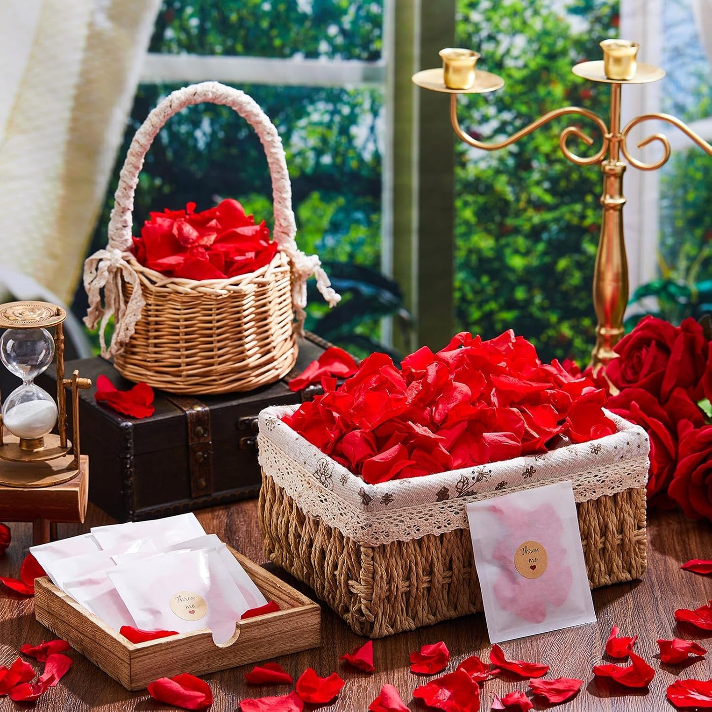 Biodegradable Confetti 10.58 Oz eucalyptus leaves Dried Flower Petals with Throw Me Stickers Confetti Biodegradable Flower Petals for Valentines Decor (Red Rose,Red,60 Pcs)