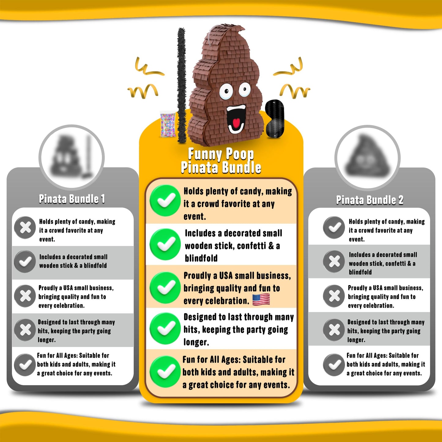 Jergrim Funny Poop Piñata 4-Piece Set perfect for Birthday Parties, Decorations, Emoticon Parties