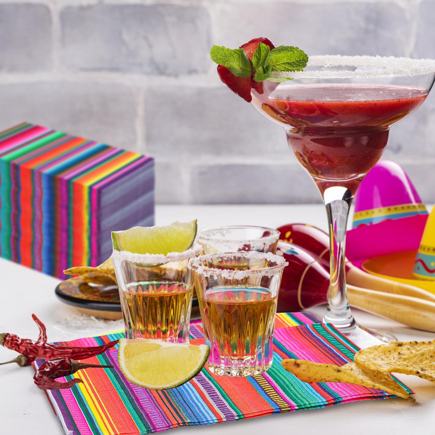 50 Pack Mexican Fiesta Guest Napkins Mexican Themed Colorful Disposable Dinner Napkins Mexico