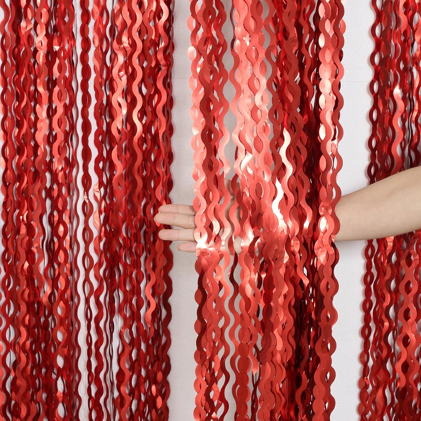 4 Pack Red Streamers Party Decorations - 3.3x6.6ft Foil Curtain Background for Birthday Decorations | Wedding | Halloween | Christmas Party Decoration | Red Tinsel Backdrop